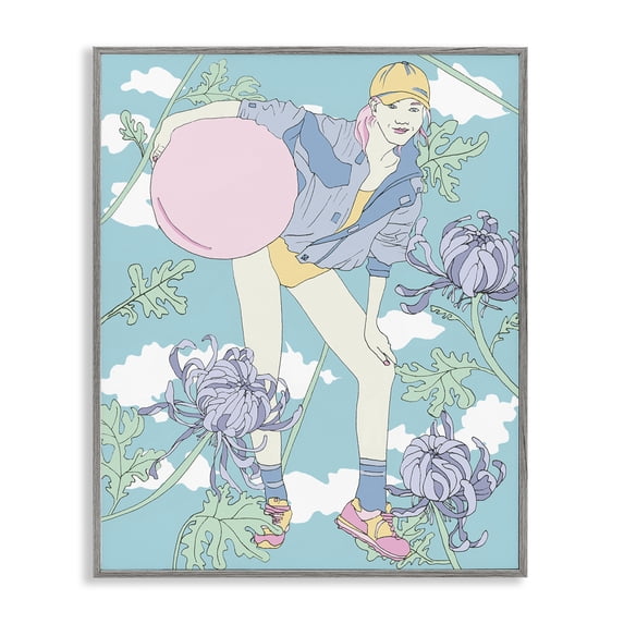 Stupell Industries Modern Pastel Exercise Ball Girl Gray Framed Giclee Art, 16 x 20, by Melissa Wang