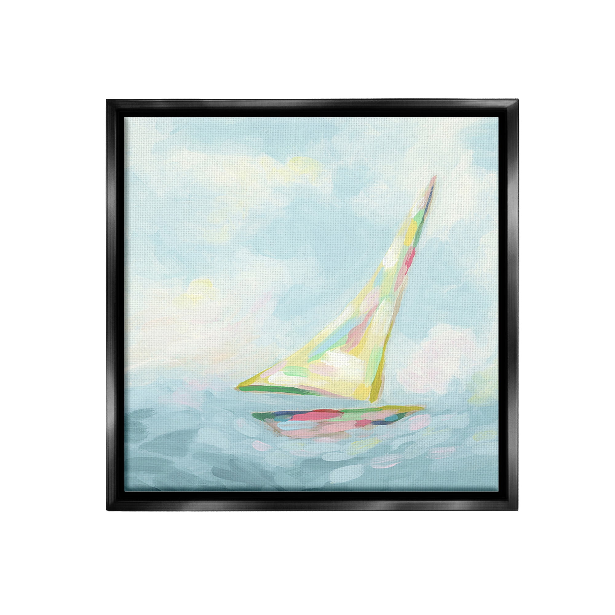 Stupell Industries Modern Pastel Sailboat Nature Painting Black Floater Framed Canvas Art Print Wall Art, 18 x 18