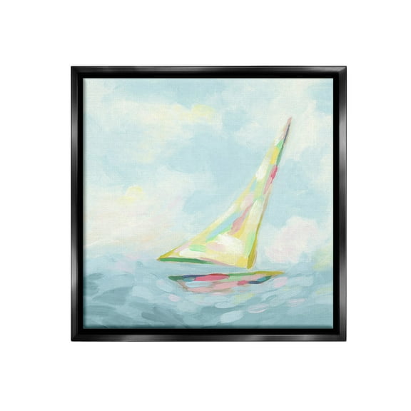Stupell Industries Modern Pastel Sailboat Nature Painting Black Floater Framed Canvas Art Print Wall Art, 18 x 18