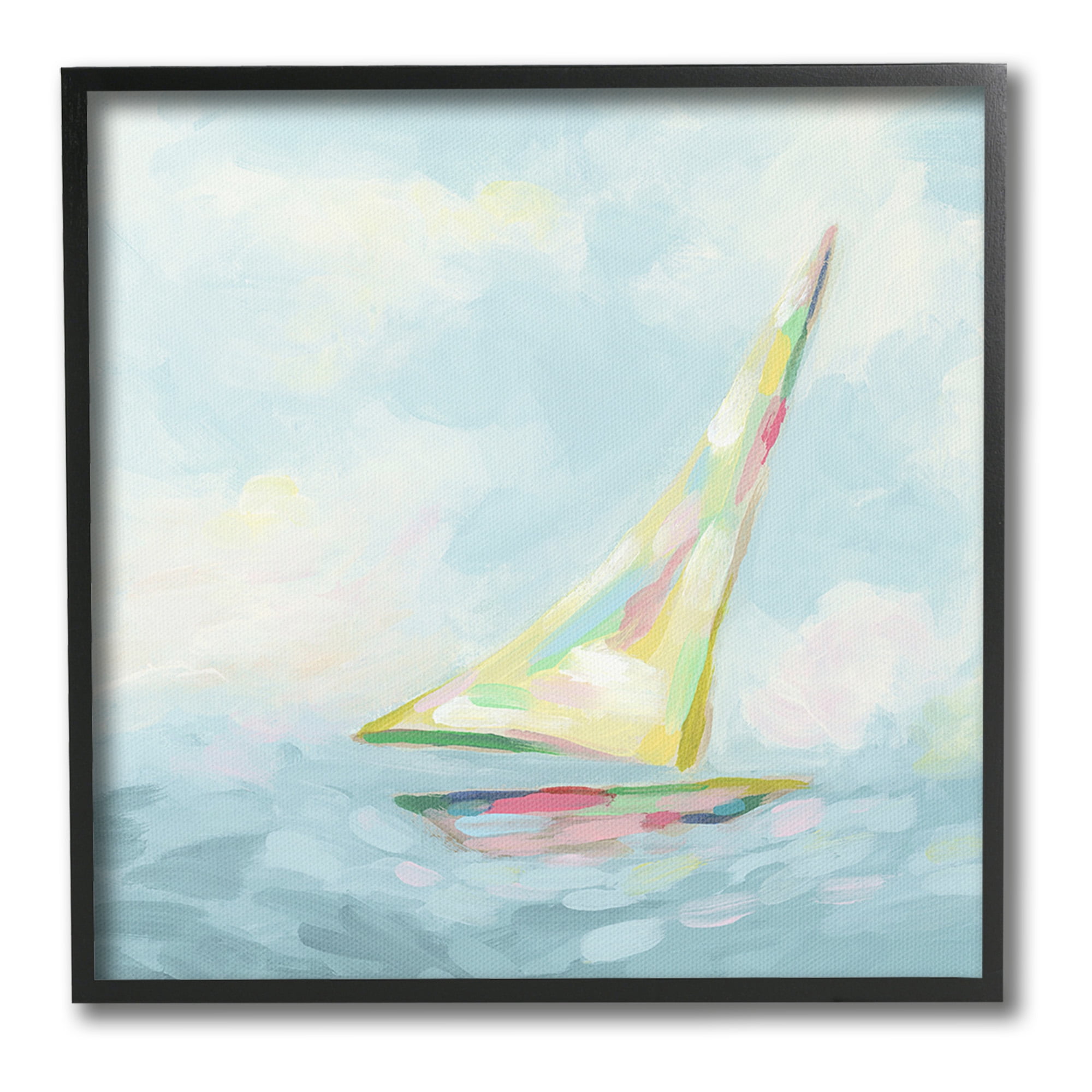 Stupell Industries Modern Pastel Sailboat Nature Painting Black Framed Art Print Wall Art, 24 x 24