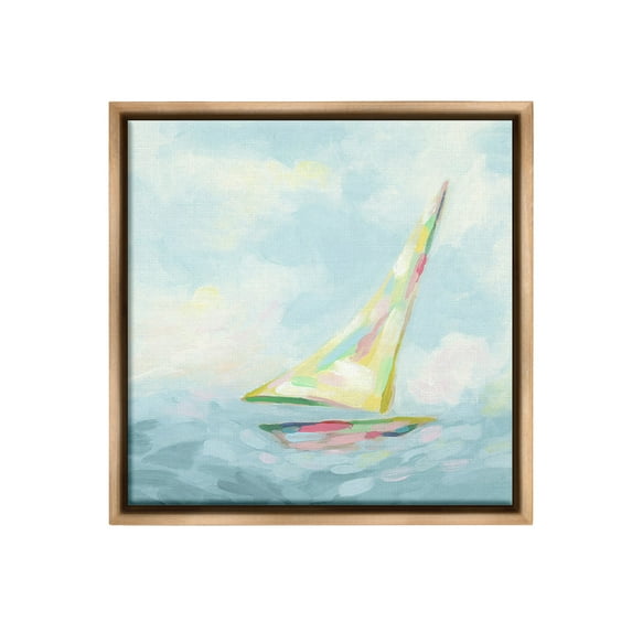 Stupell Industries Modern Pastel Sailboat Nature Painting Brown Floater Framed Canvas Art Print Wall Art, 18 x 18