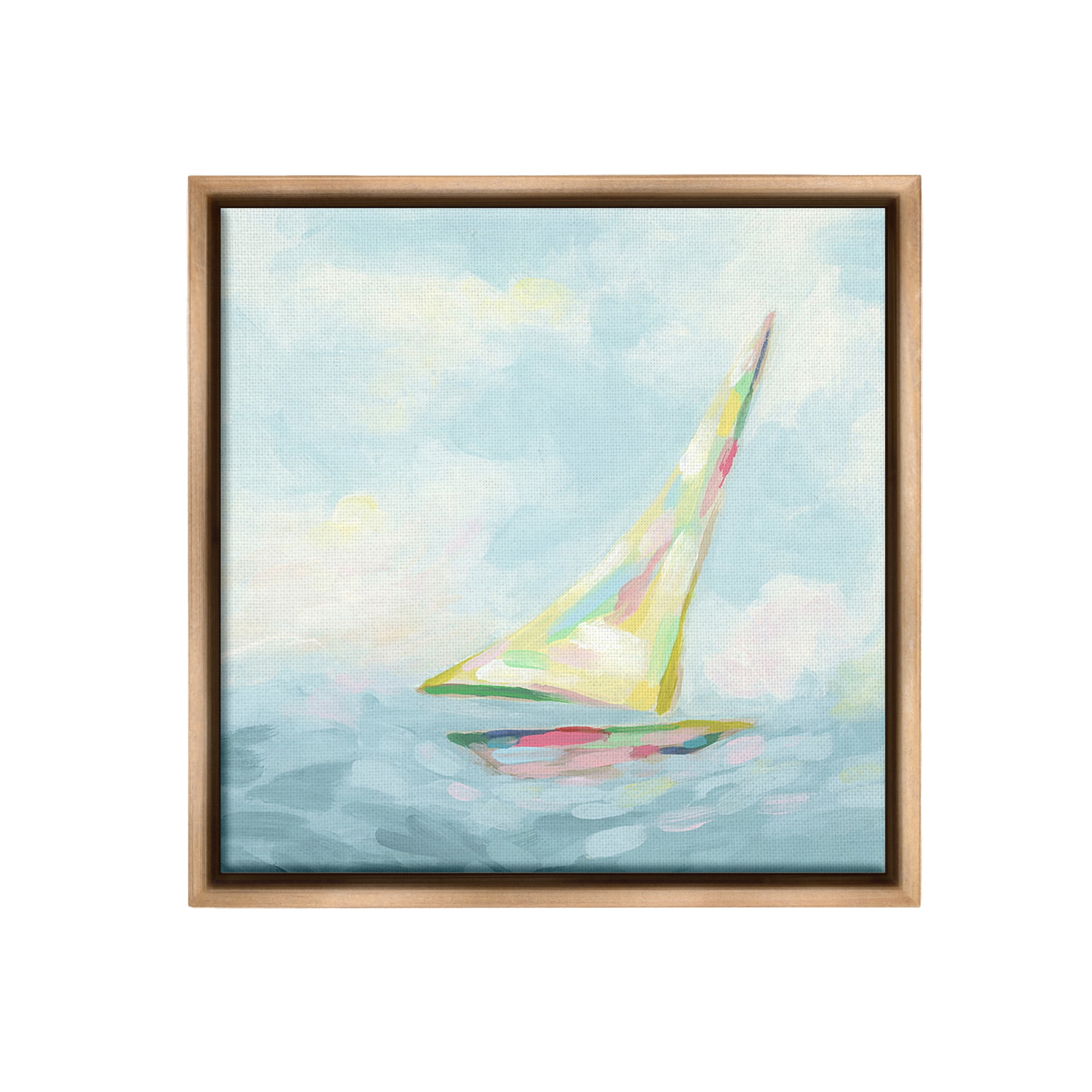 Stupell Industries Modern Pastel Sailboat Nature Painting Brown Floater Framed Canvas Art Print Wall Art, 25 x 25