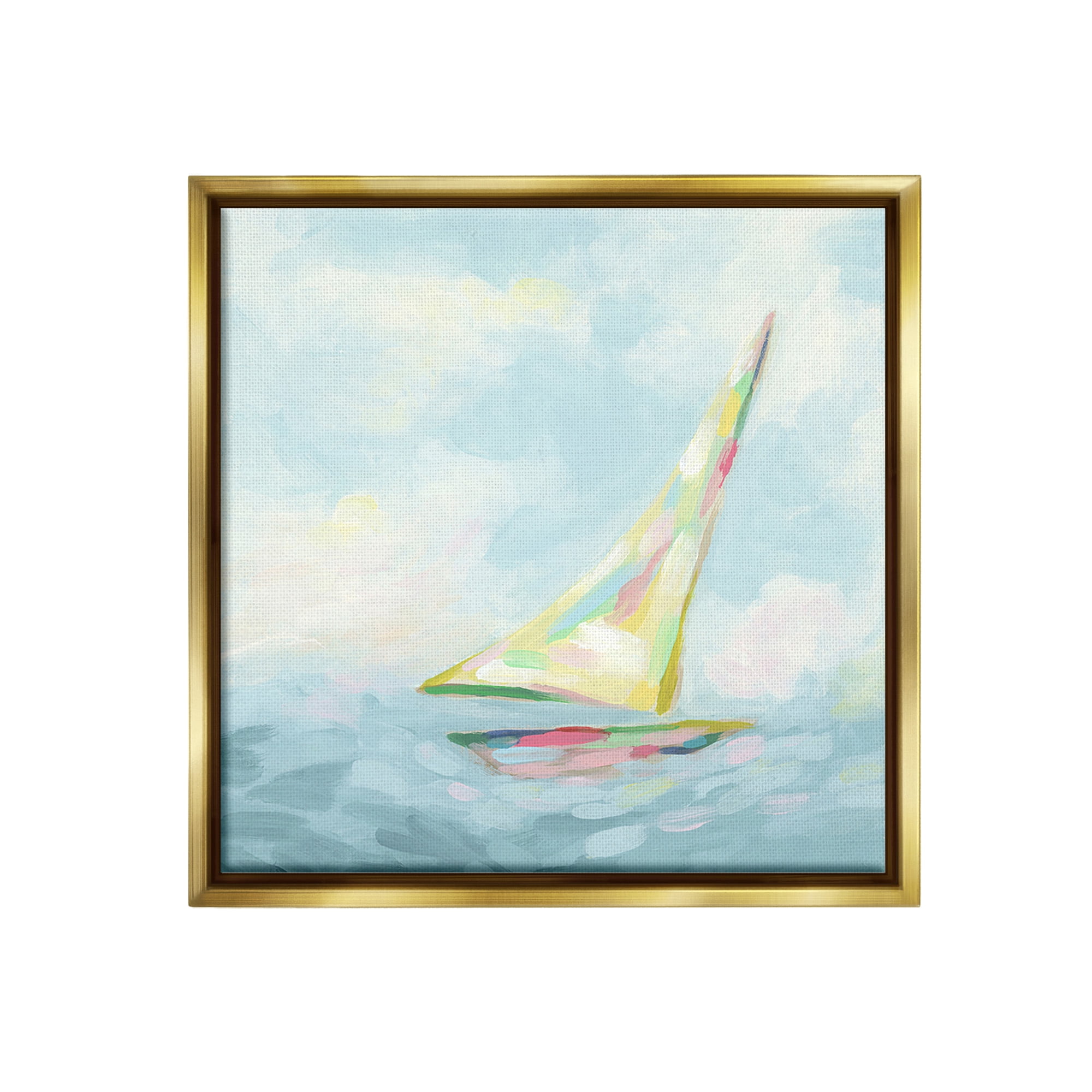 Stupell Industries Modern Pastel Sailboat Nature Painting Gold Floater Framed Canvas Art Print Wall Art, 25 x 25