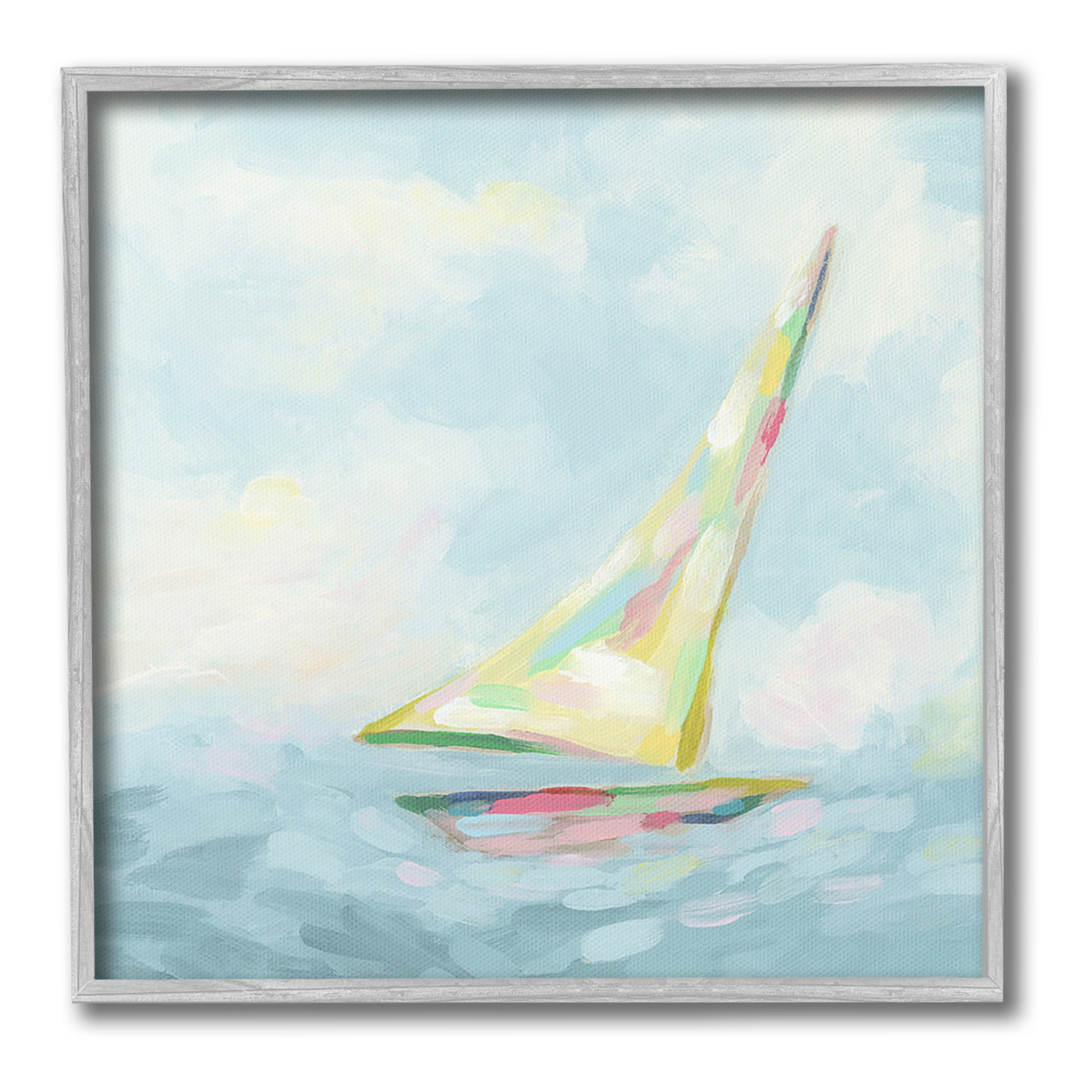Stupell Industries Modern Pastel Sailboat Nature Painting Gray Framed Art Print Wall Art, 24 x 24