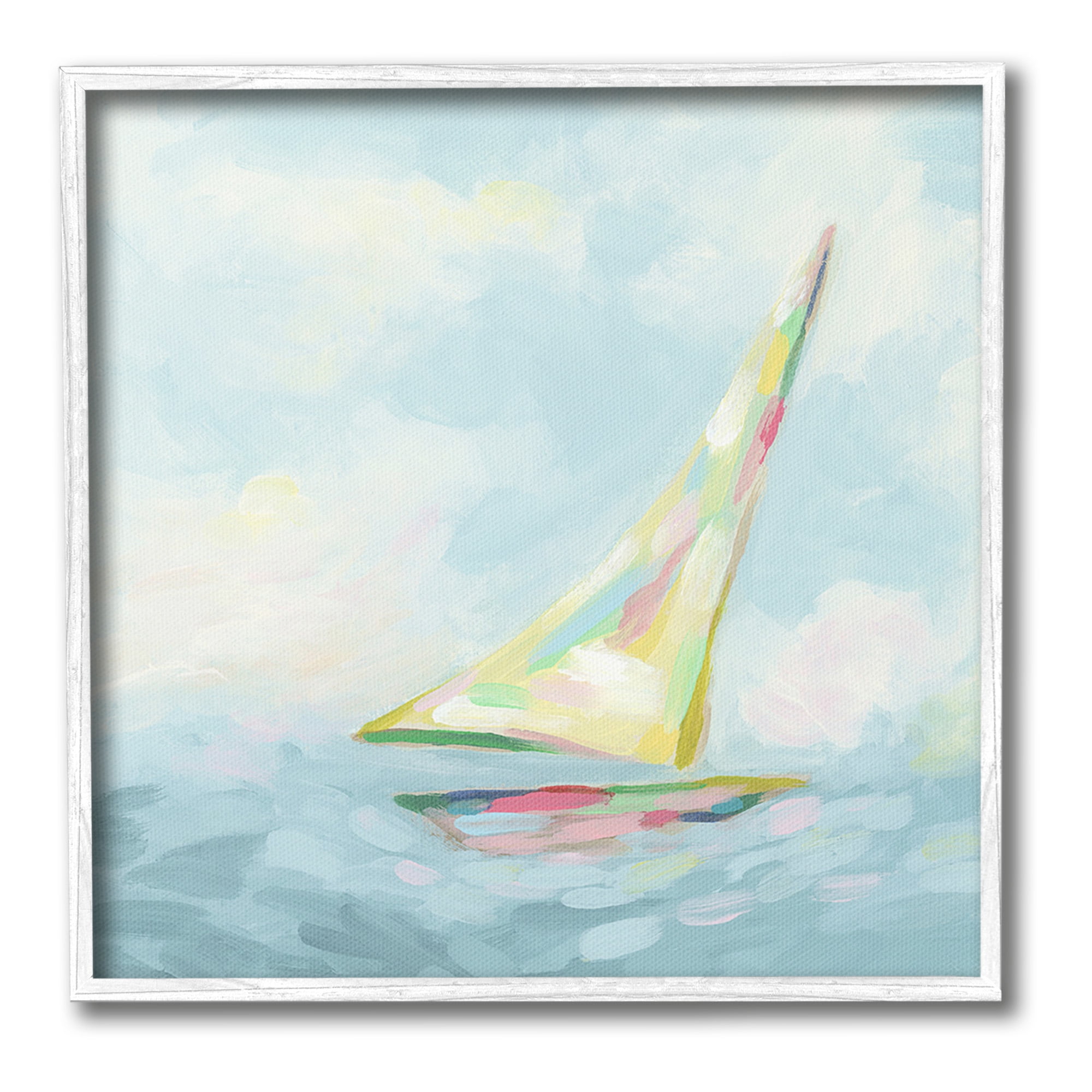 Stupell Industries Modern Pastel Sailboat Nature Painting White Framed Art Print Wall Art, 17 x 17