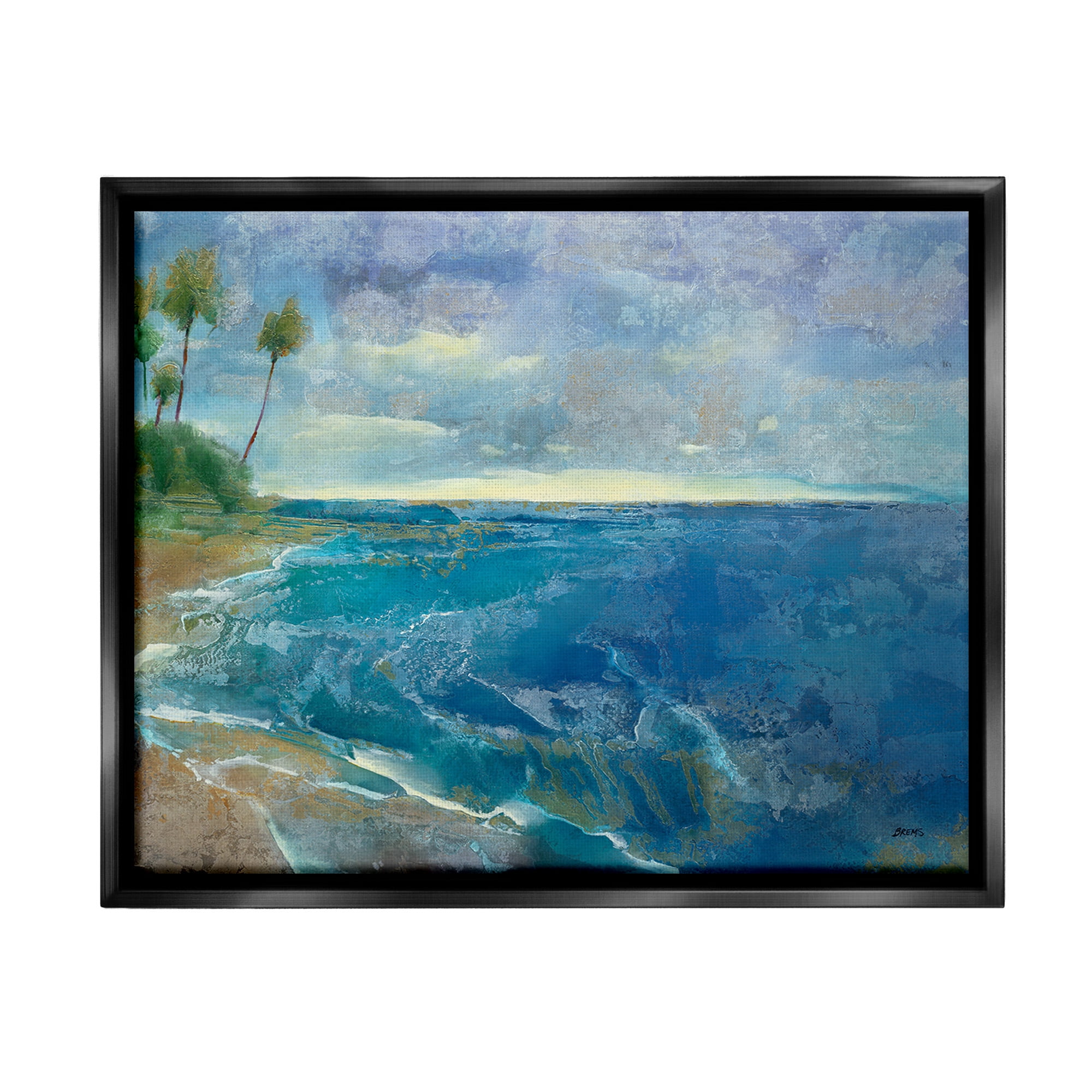 Stupell Industries Modern Pattern Tropics Landscape Painting Black Floater Framed Canvas Art Print Wall Art, 31 x 25