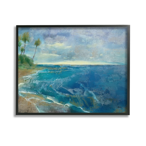 Stupell Industries Modern Pattern Tropics Landscape Painting Black Framed Art Print Wall Art, 14 x 11