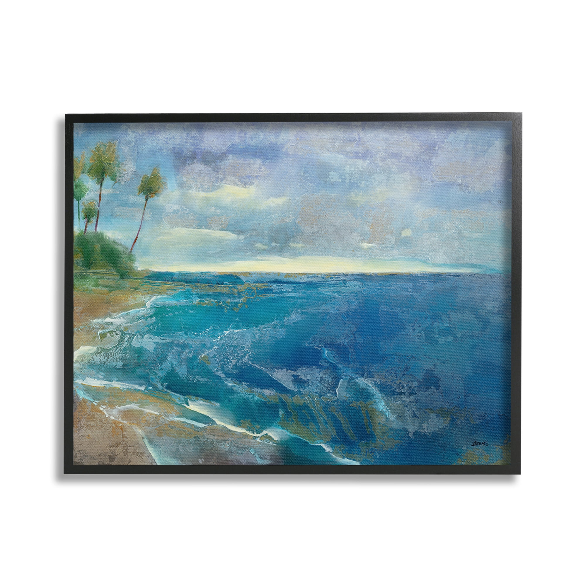 Stupell Industries Modern Pattern Tropics Landscape Painting Black Framed Art Print Wall Art, 30 x 24