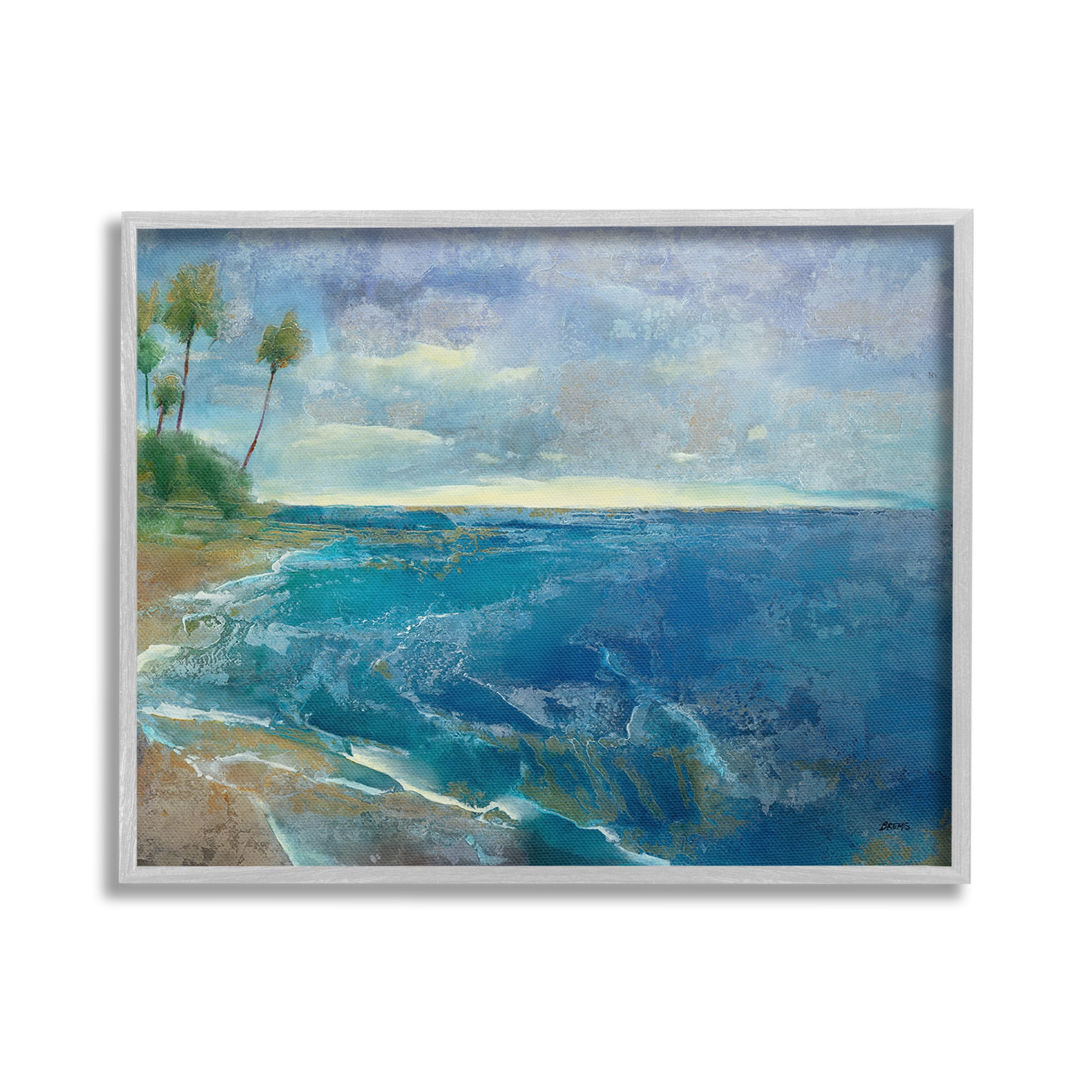 Stupell Industries Modern Pattern Tropics Landscape Painting Gray Framed Art Print Wall Art, 30 x 24