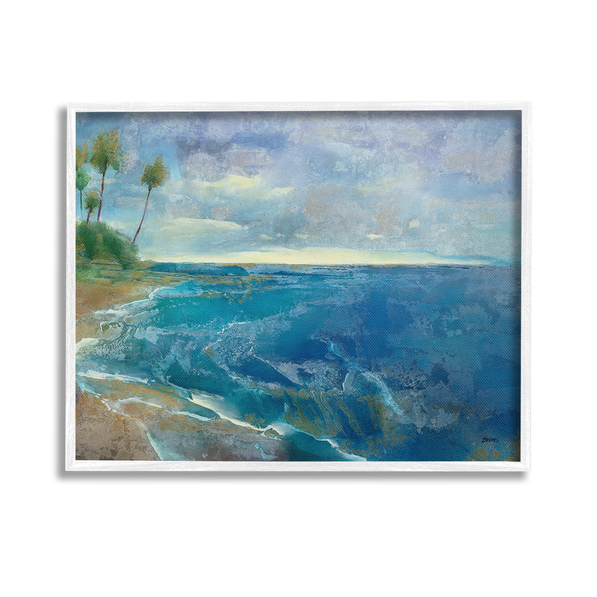 Stupell Industries Modern Pattern Tropics Landscape Painting White Framed Art Print Wall Art, 14 x 11
