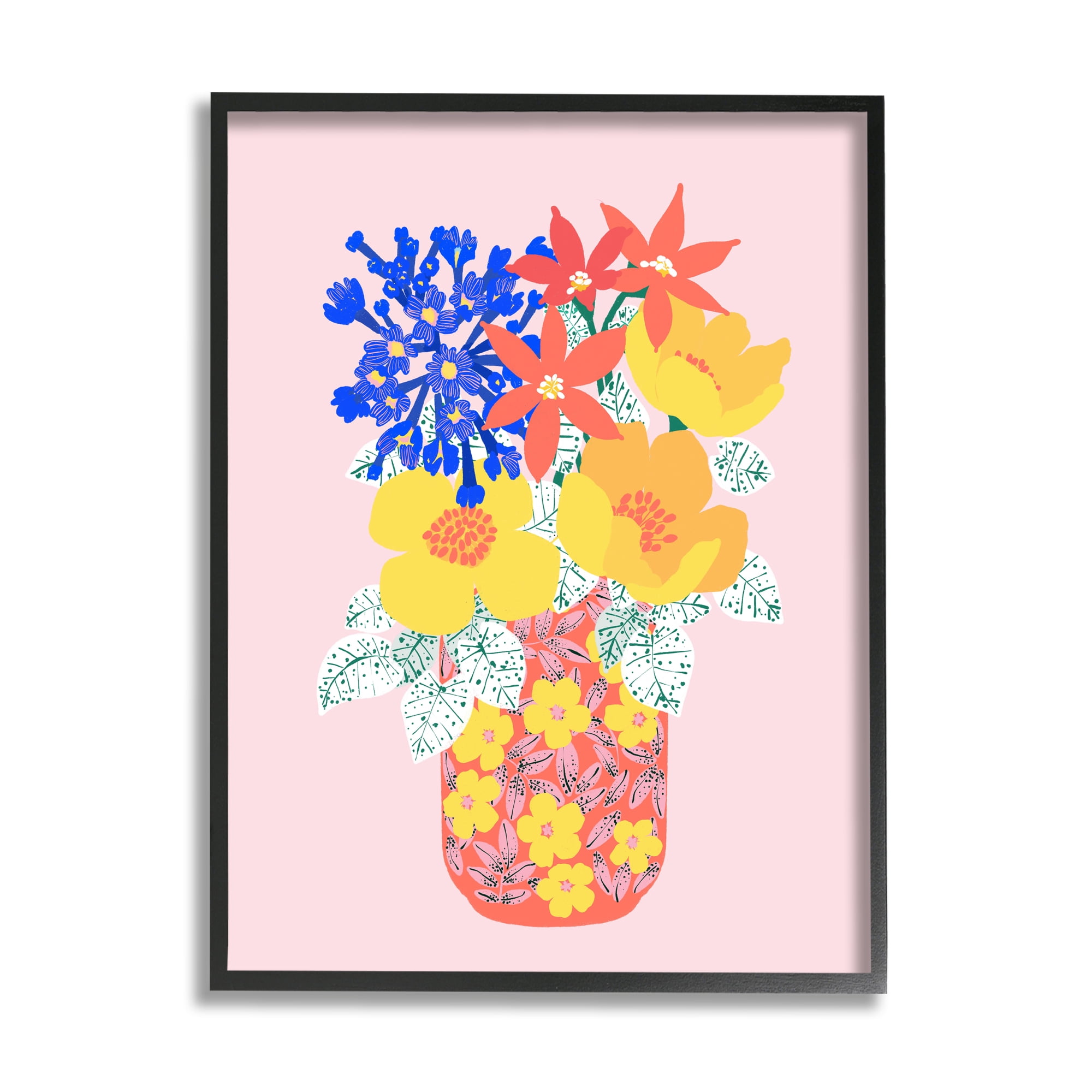 Stupell Industries Modern Patterned Flowers Botanical & Floral Painting Black Framed Art Print Wall Art, 24 x 30