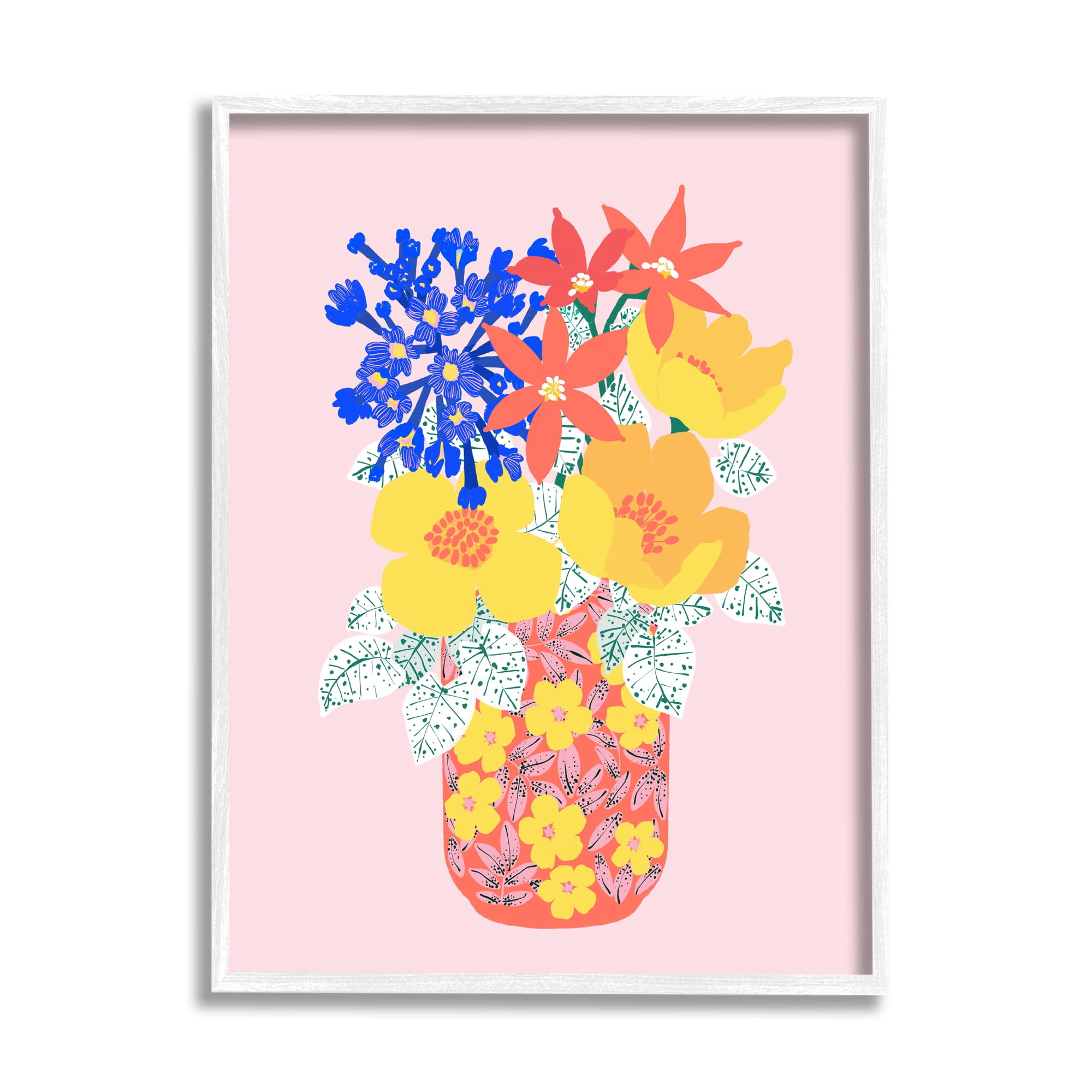 Stupell Industries Modern Patterned Flowers Botanical & Floral Painting White Framed Art Print Wall Art, 24 x 30