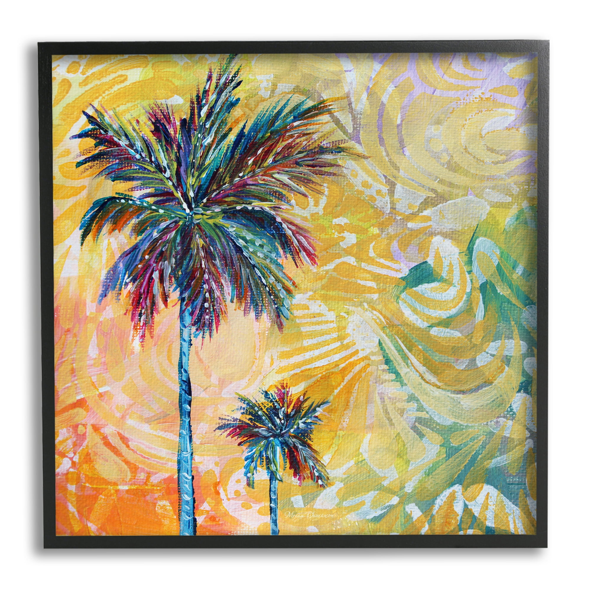 Stupell Industries Modern Patterned Palm Trees Abstract Painting Black Framed Art Print Wall Art, 24 x 24