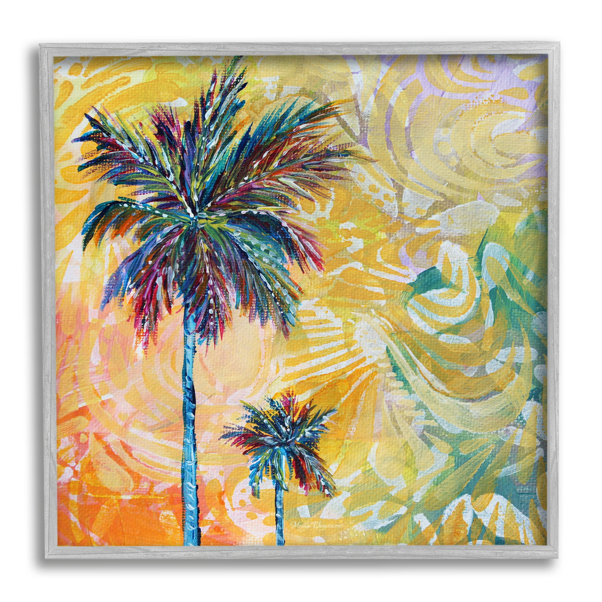 Stupell Industries Modern Patterned Palm Trees Abstract Painting Gray Framed Art Print Wall Art, 12 x 12