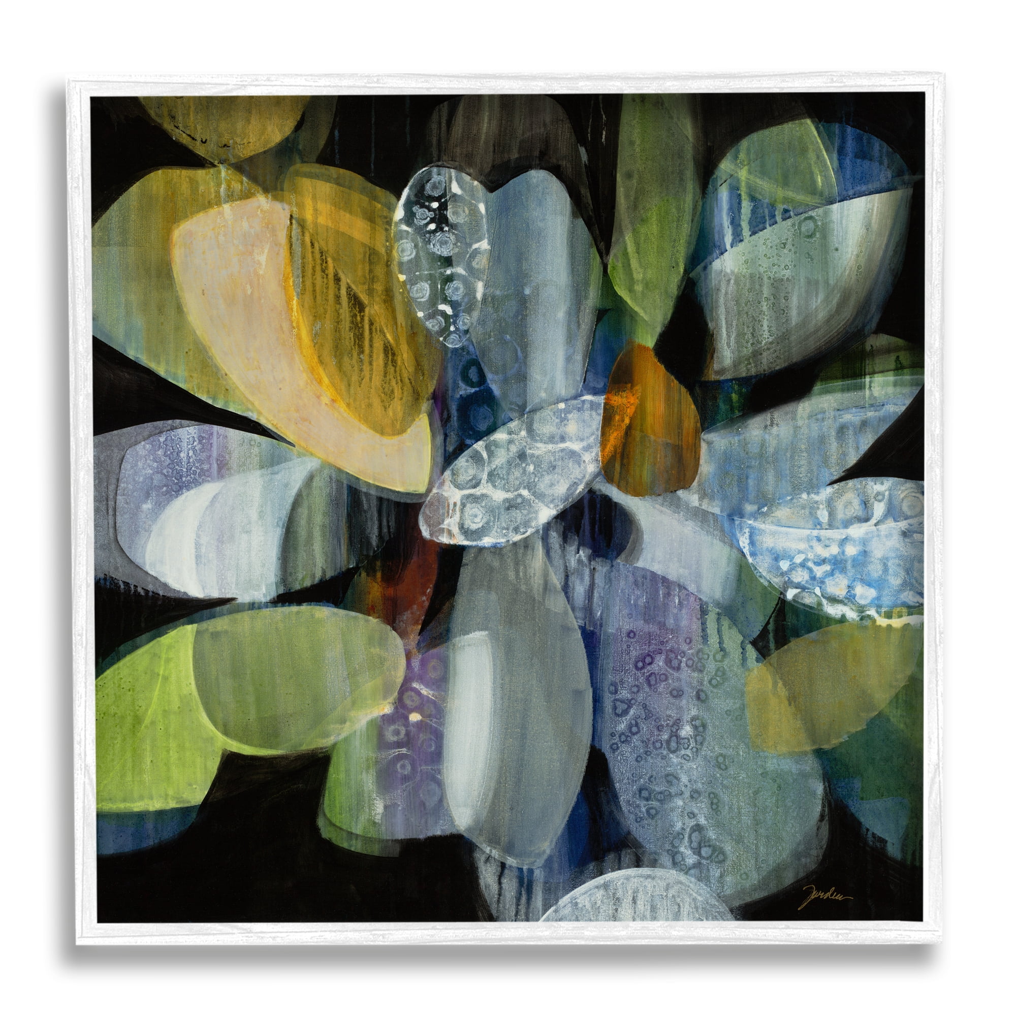 Stupell Industries Modern Patterned Petal Shape Abstraction Dark Tone Painting, 12 x 12, Design by Liz Jardine
