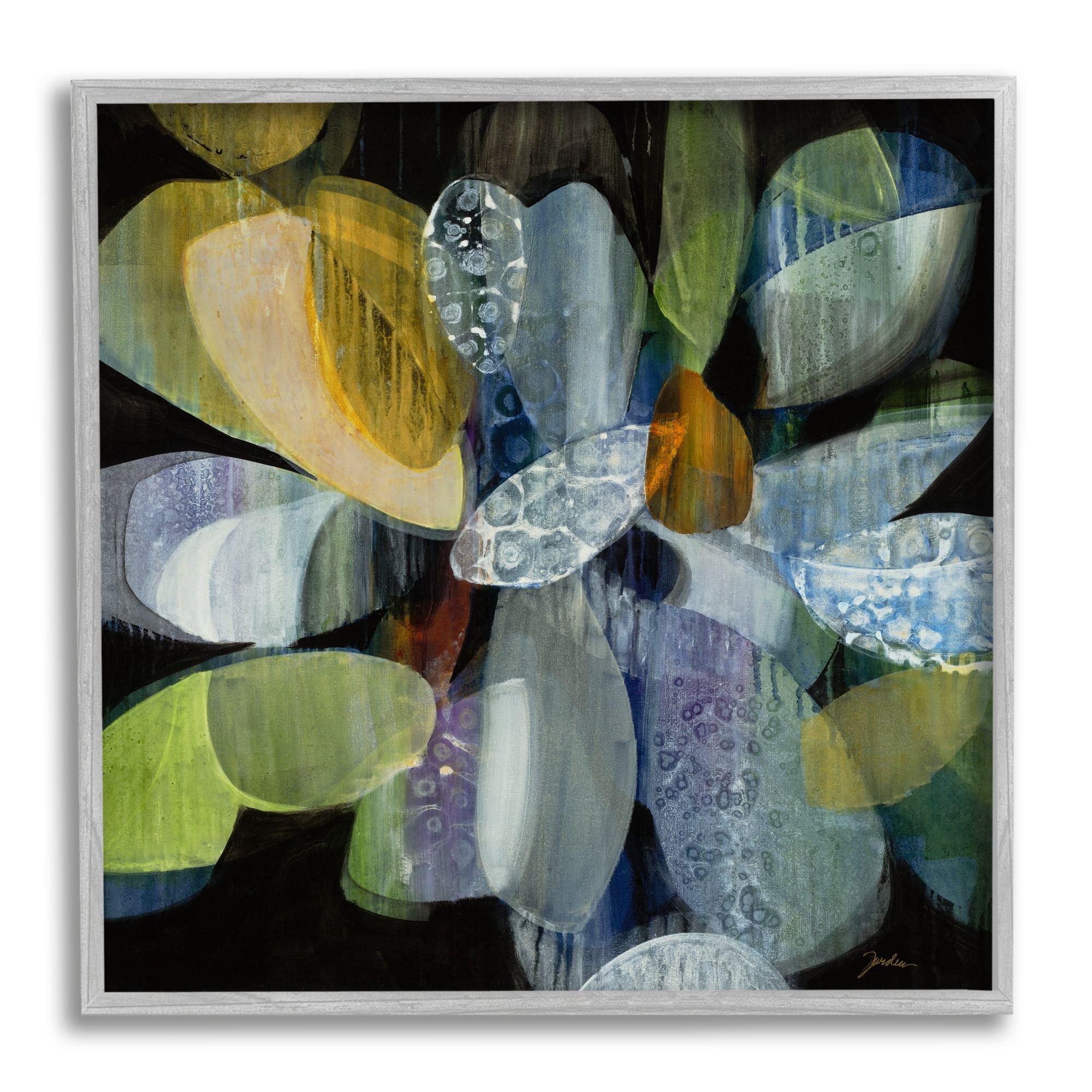 Stupell Industries Modern Patterned Petal Shape Abstraction Dark Tone Painting, 17 x 17, Design by Liz Jardine