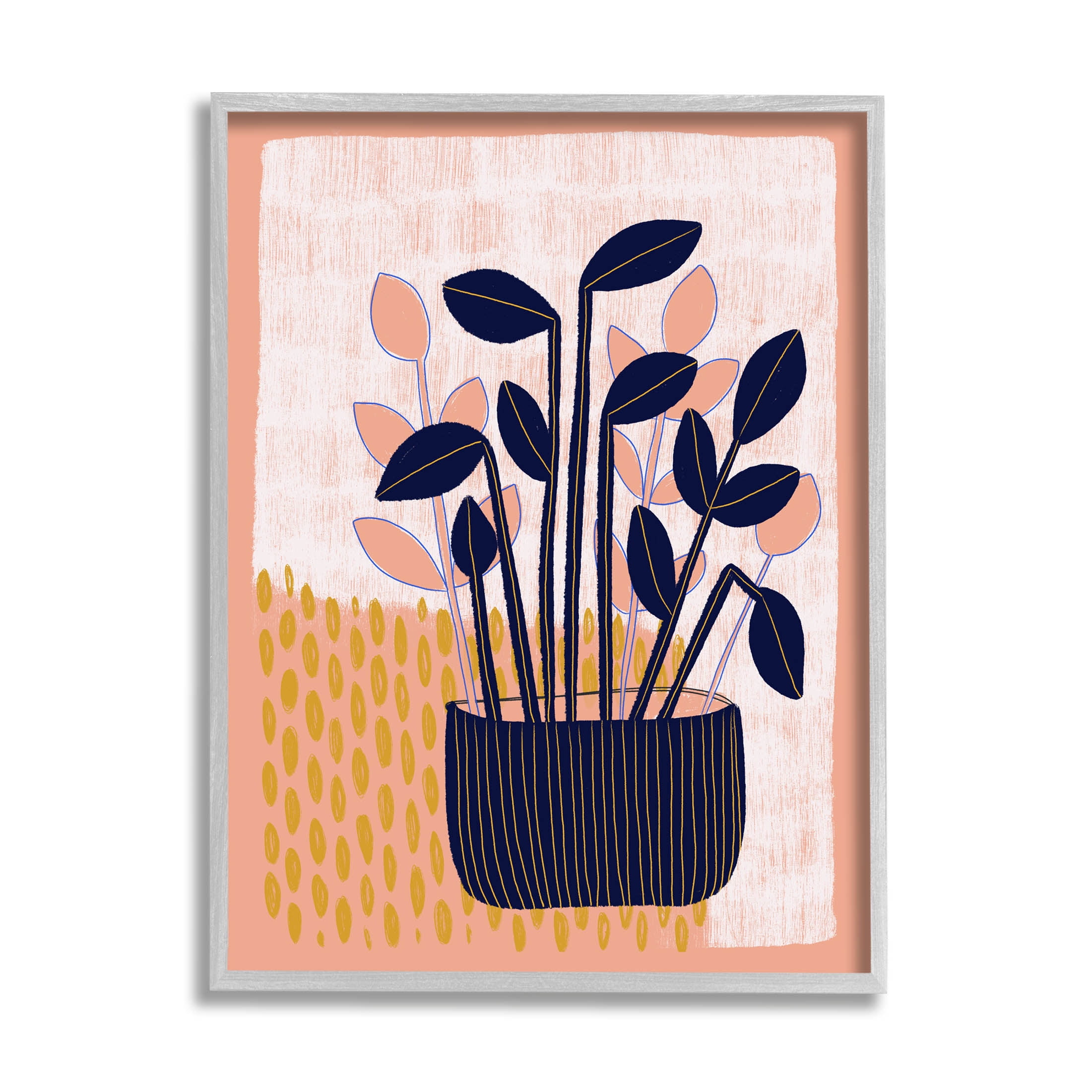 Stupell Industries Modern Patterned Potted Plant Graphic Art Gray Framed Art Print Wall Art, Design by Birgit Maria Kiennast