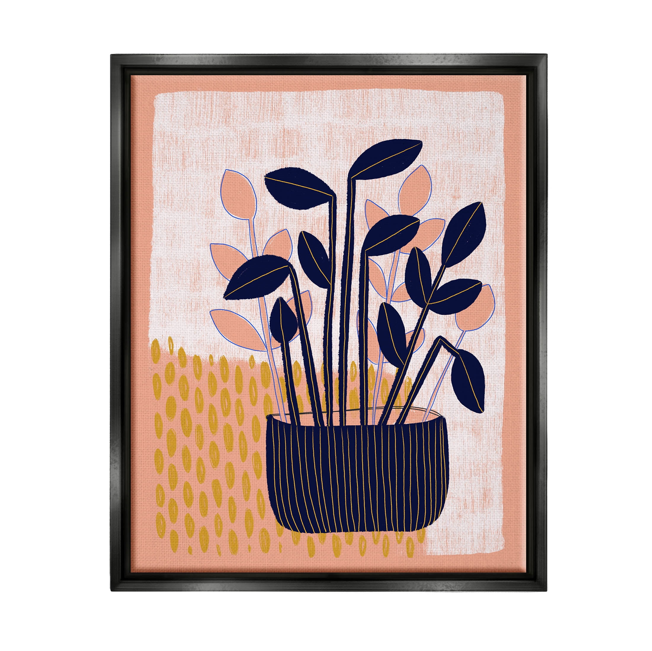 Stupell Industries Modern Patterned Potted Plant Graphic Art Jet Black Floating Framed Canvas Print Wall Art, Design by Birgit Maria Kiennast