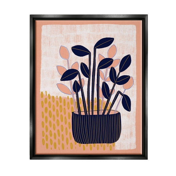 Stupell Industries Modern Patterned Potted Plant Graphic Art Jet Black Floating Framed Canvas Print Wall Art, Design by Birgit Maria Kiennast