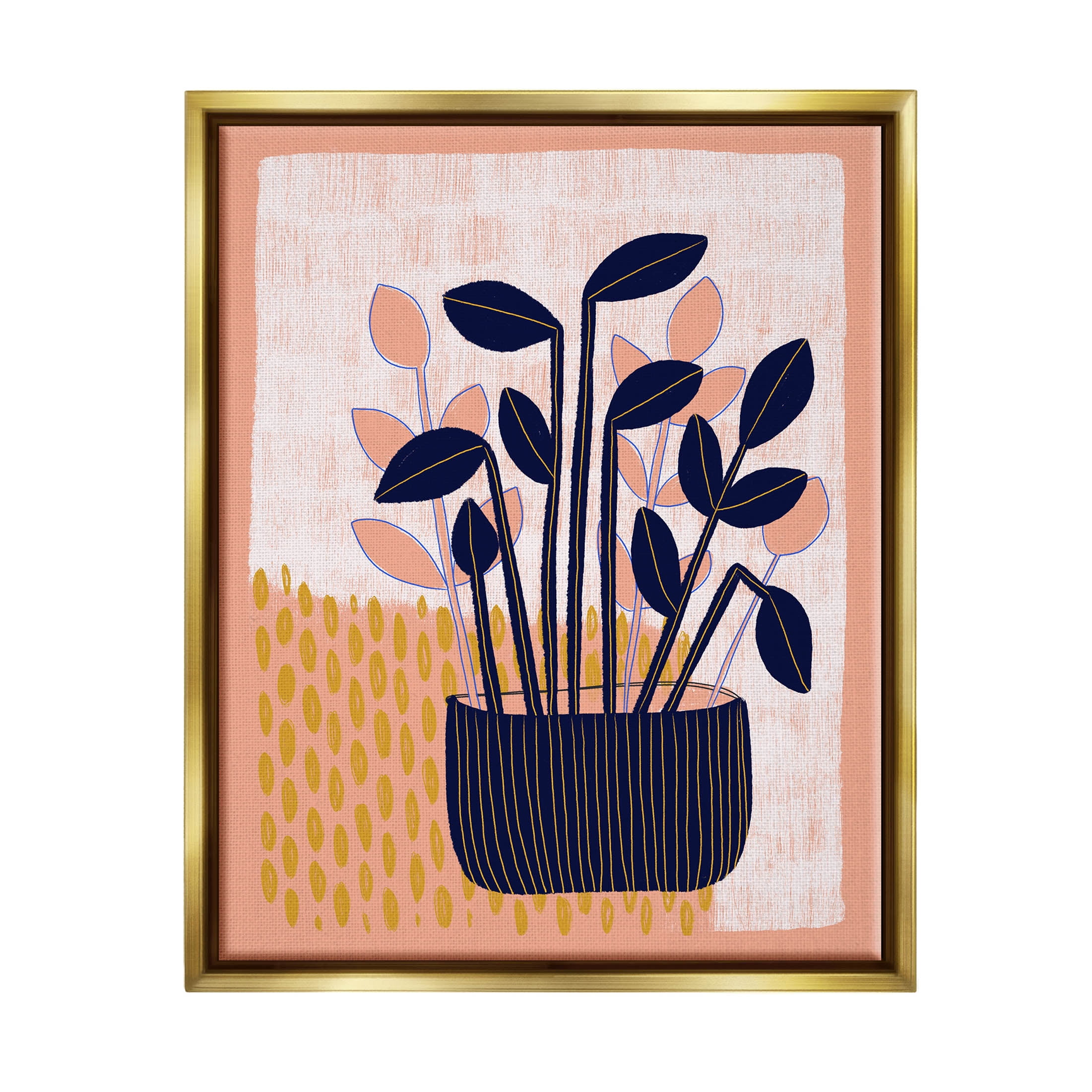 Modern Patterned Potted Plant Canvas Print with Gold Frame