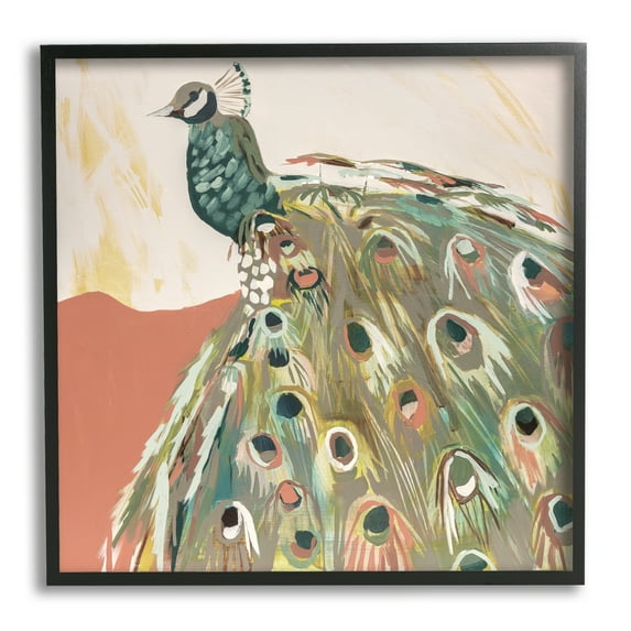 Stupell Industries Modern Peacock Portrait Animals & Insects Painting Black Framed Art Print Wall Art, 17 x 17