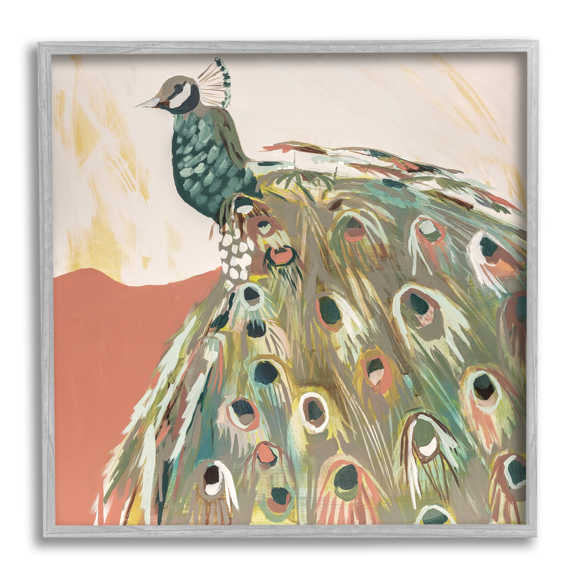 Stupell Industries Modern Peacock Portrait Animals & Insects Painting Gray Framed Art Print Wall Art, 12 x 12