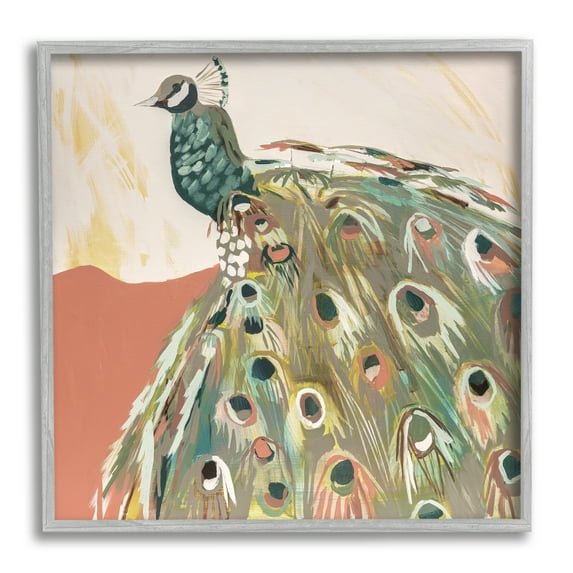Stupell Industries Modern Peacock Portrait Animals & Insects Painting Gray Framed Art Print Wall Art, 24 x 24