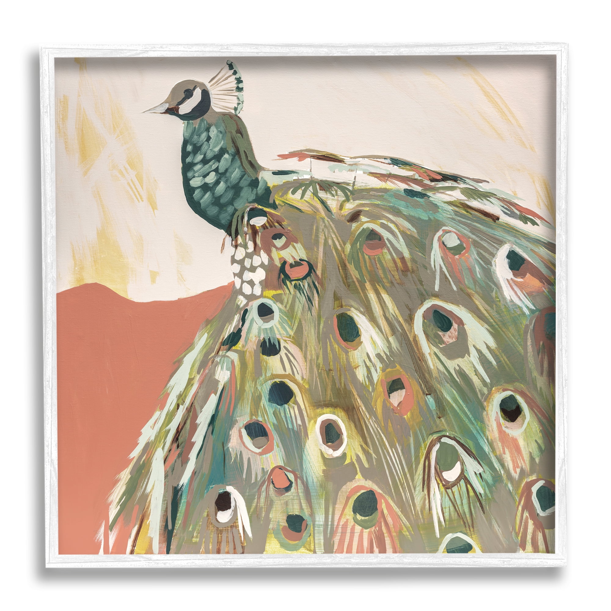 Stupell Industries Modern Peacock Portrait Animals & Insects Painting White Framed Art Print Wall Art, 12 x 12