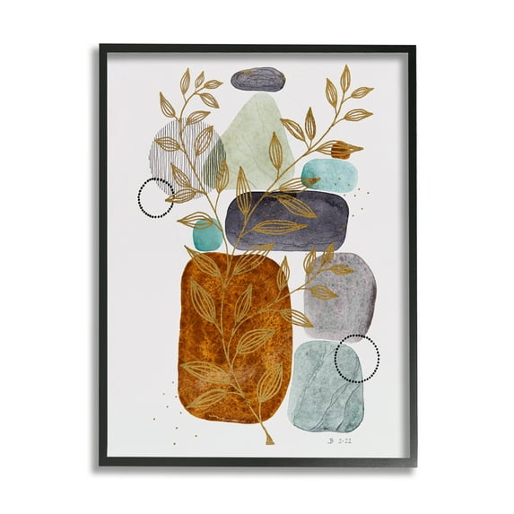 Stupell Industries Modern Pebbles & Botanicals Botanical & Floral Painting Black Framed Art Print Wall Art, 16 x 20