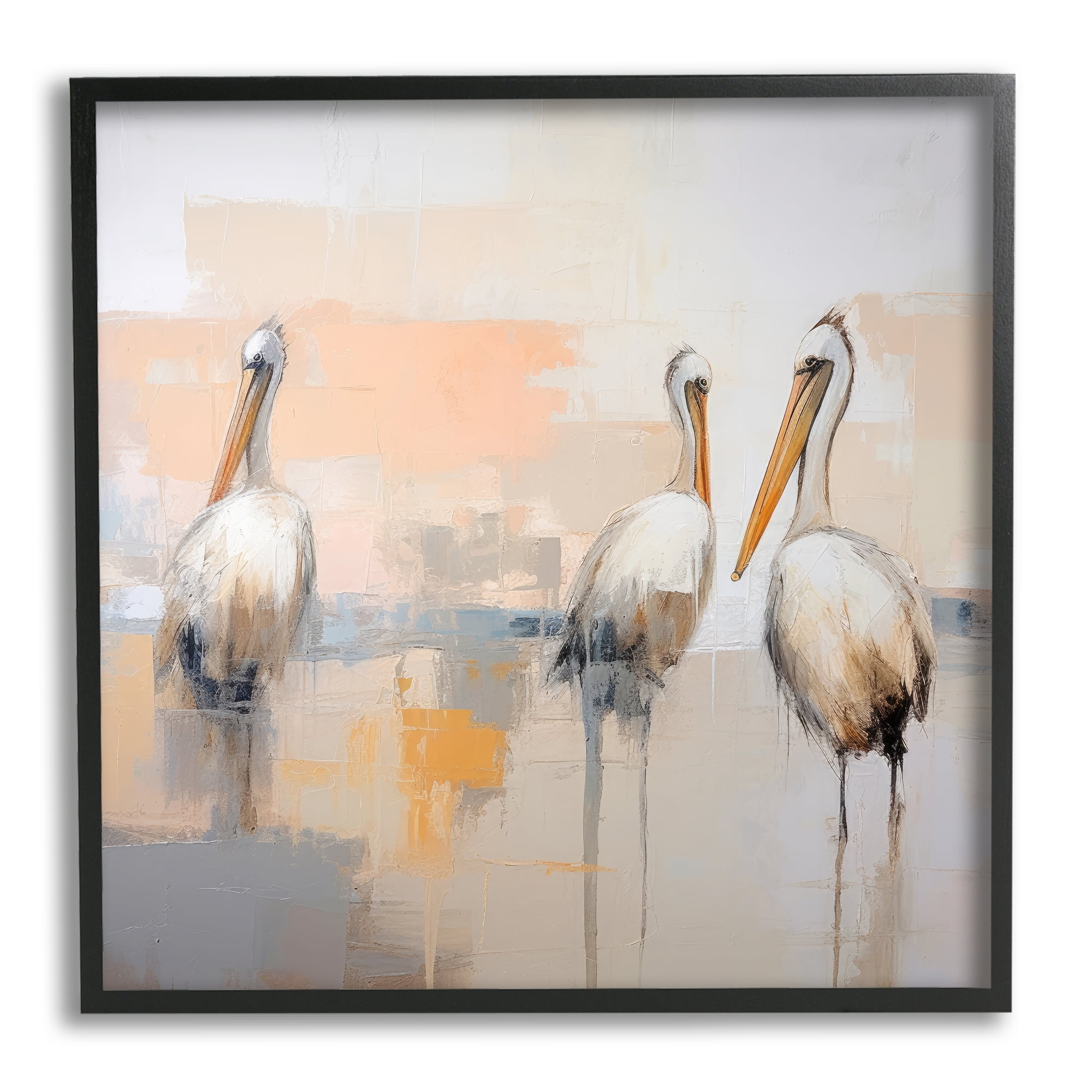 Stupell Industries Modern Pelicans Trio Animals & Insects Painting Black Framed Art Print Wall Art, 24 x 24