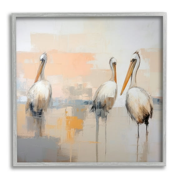 Stupell Industries Modern Pelicans Trio Animals & Insects Painting Gray Framed Art Print Wall Art, 12 x 12