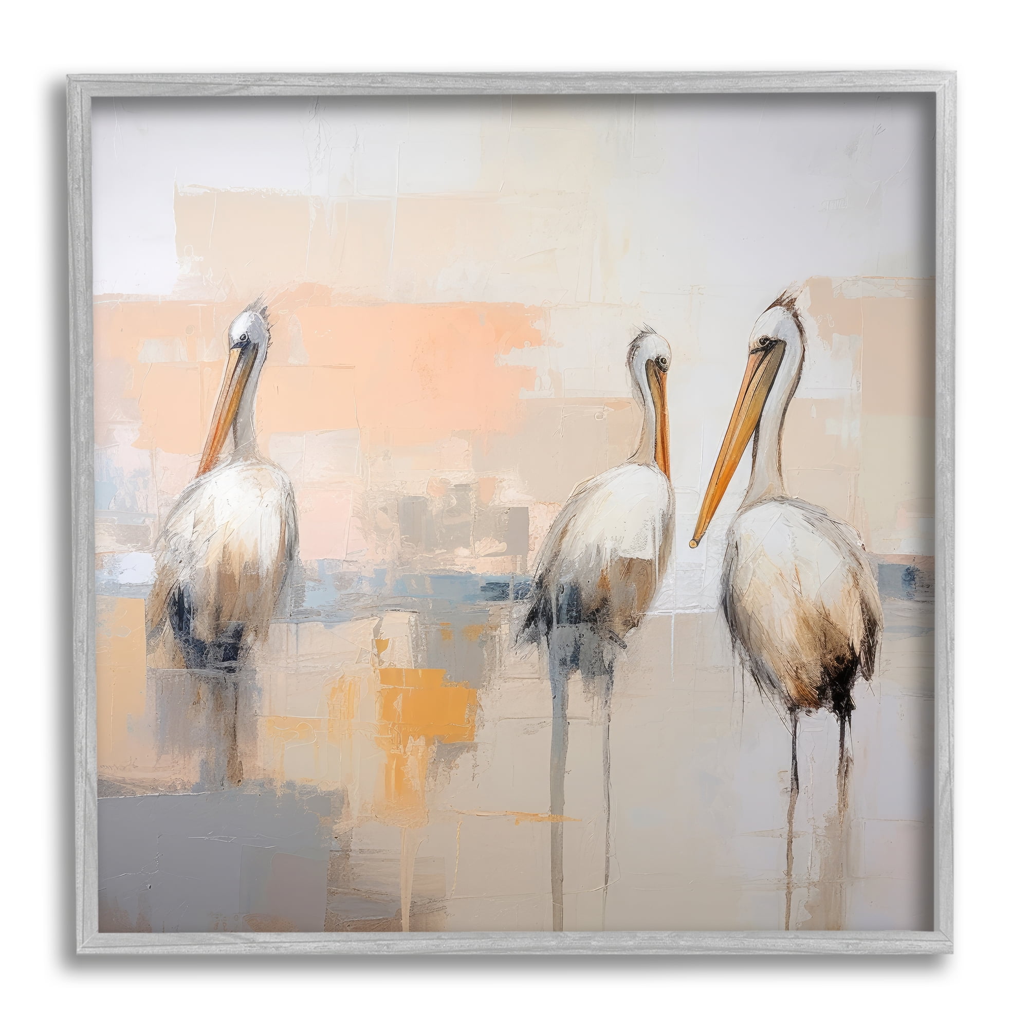 Stupell Industries Modern Pelicans Trio Animals & Insects Painting Gray Framed Art Print Wall Art, 24 x 24