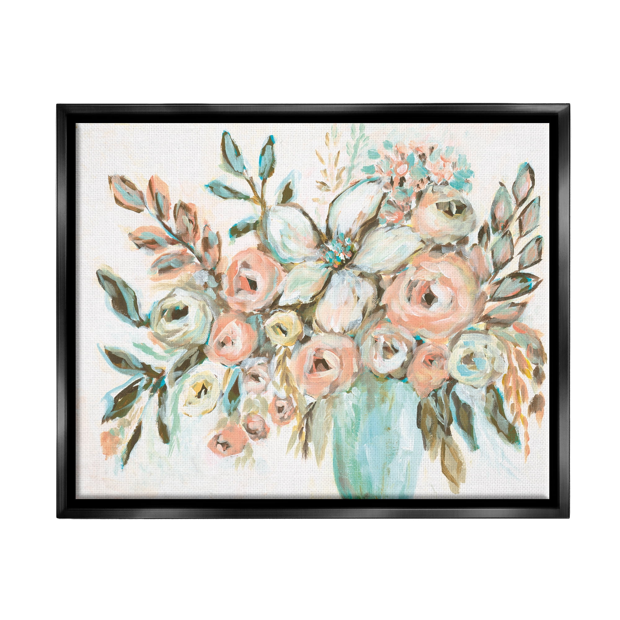 Stupell Industries Modern Peonies Arrangement Botanical & Floral Painting Black Floater Framed Art Print Wall Art, 21 x 17