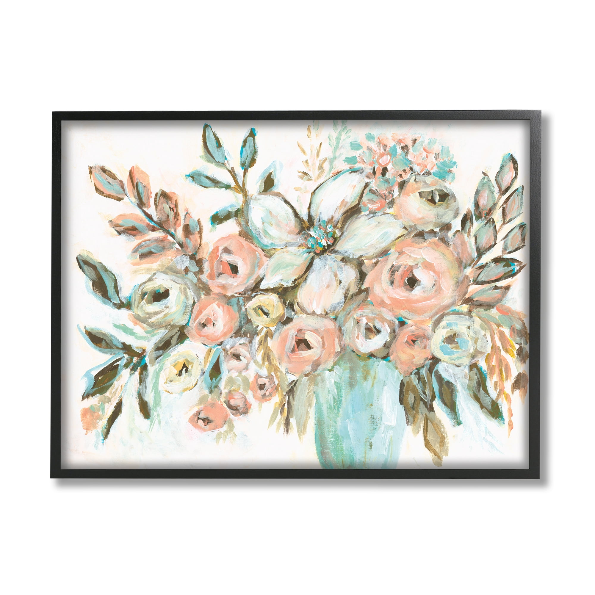 Stupell Industries Modern Peonies Arrangement Botanical & Floral Painting Black Framed Art Print Wall Art, 14 x 11