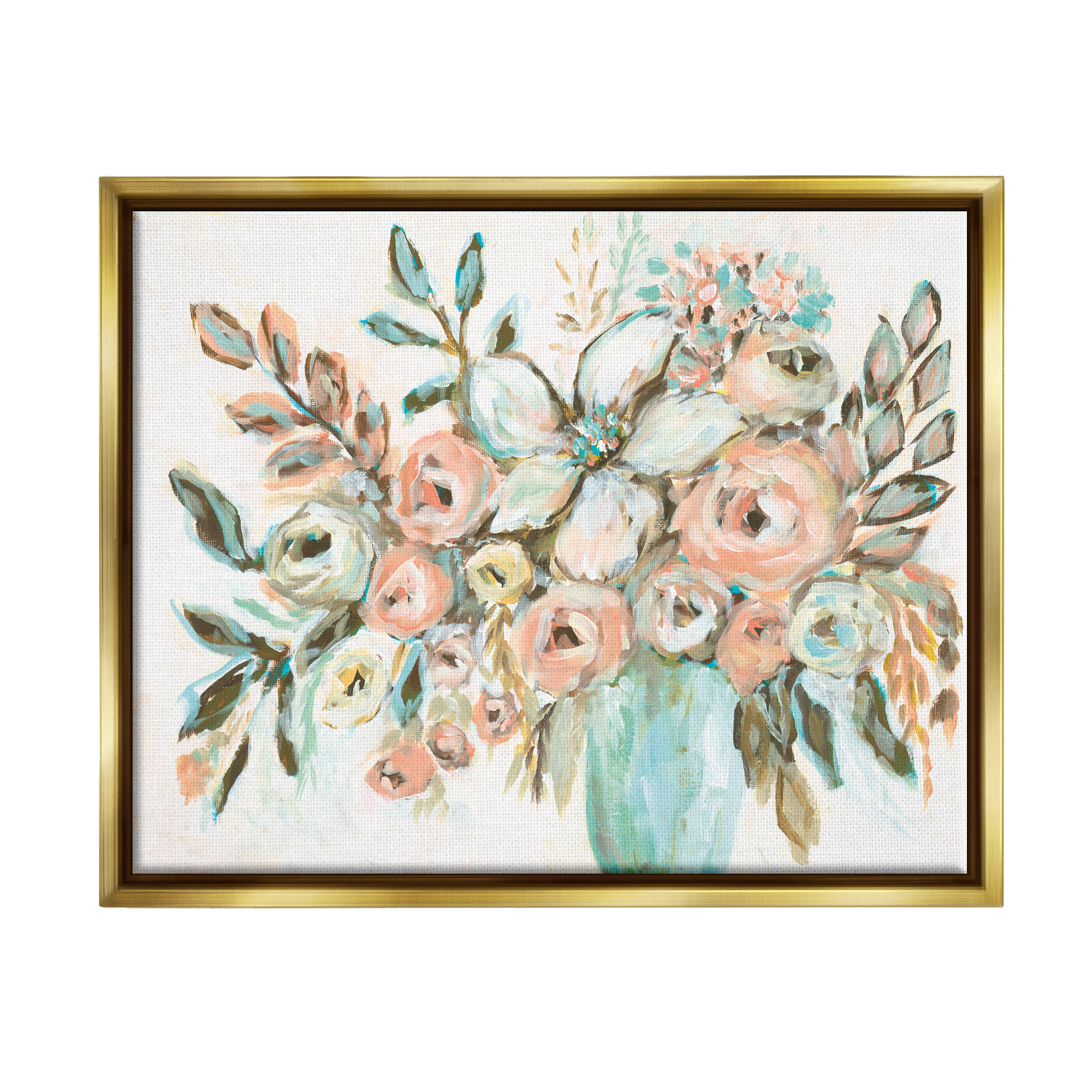 Stupell Industries Modern Peonies Arrangement Botanical & Floral Painting Gold Floater Framed Art Print Wall Art, 21 x 17