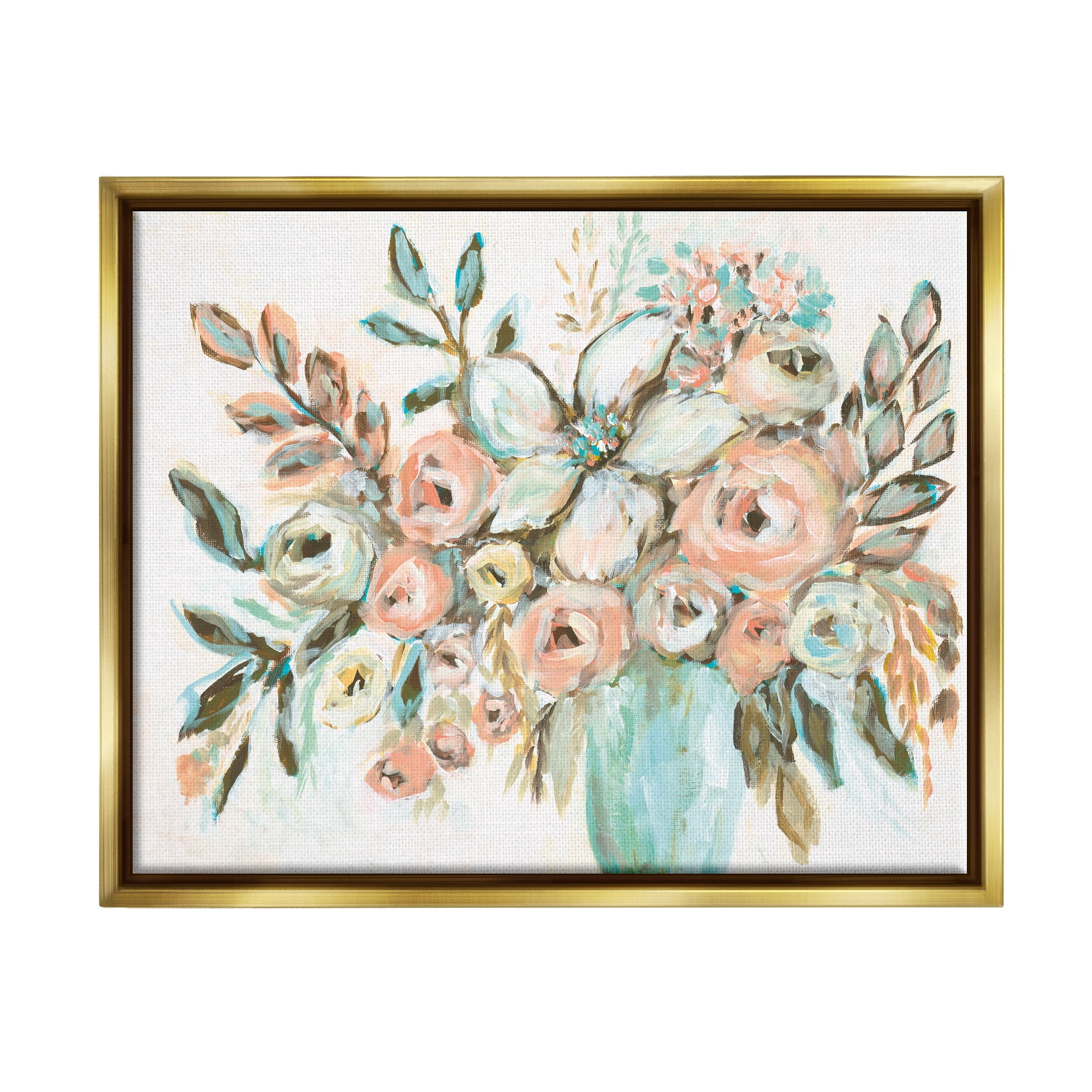 Stupell Industries Modern Peonies Arrangement Botanical & Floral Painting Gold Floater Framed Art Print Wall Art, 31 x 25