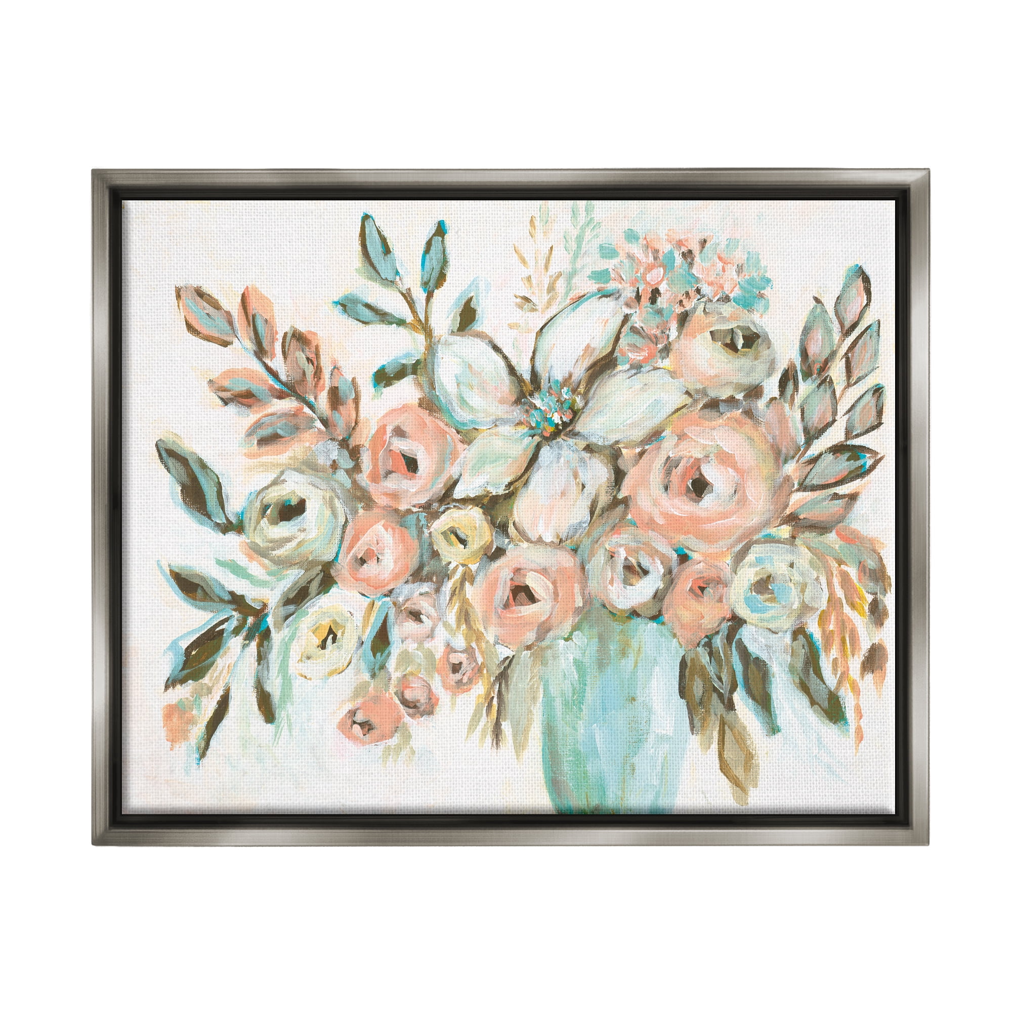 Stupell Industries Modern Peonies Arrangement Botanical & Floral Painting Gray Floater Framed Art Print Wall Art, 31 x 25
