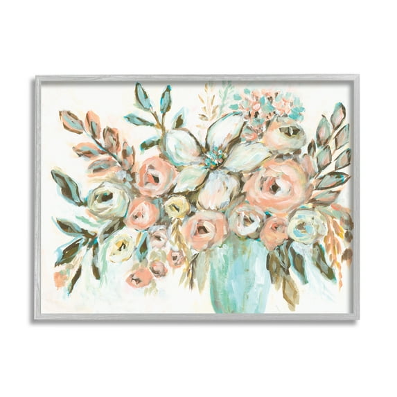 Stupell Industries Modern Peonies Arrangement Botanical & Floral Painting Gray Framed Art Print Wall Art, 30 x 24