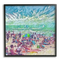Stupell Industries Modern People on Beach Landscape Painting Black Framed Art Print Wall Art, 12 x 12