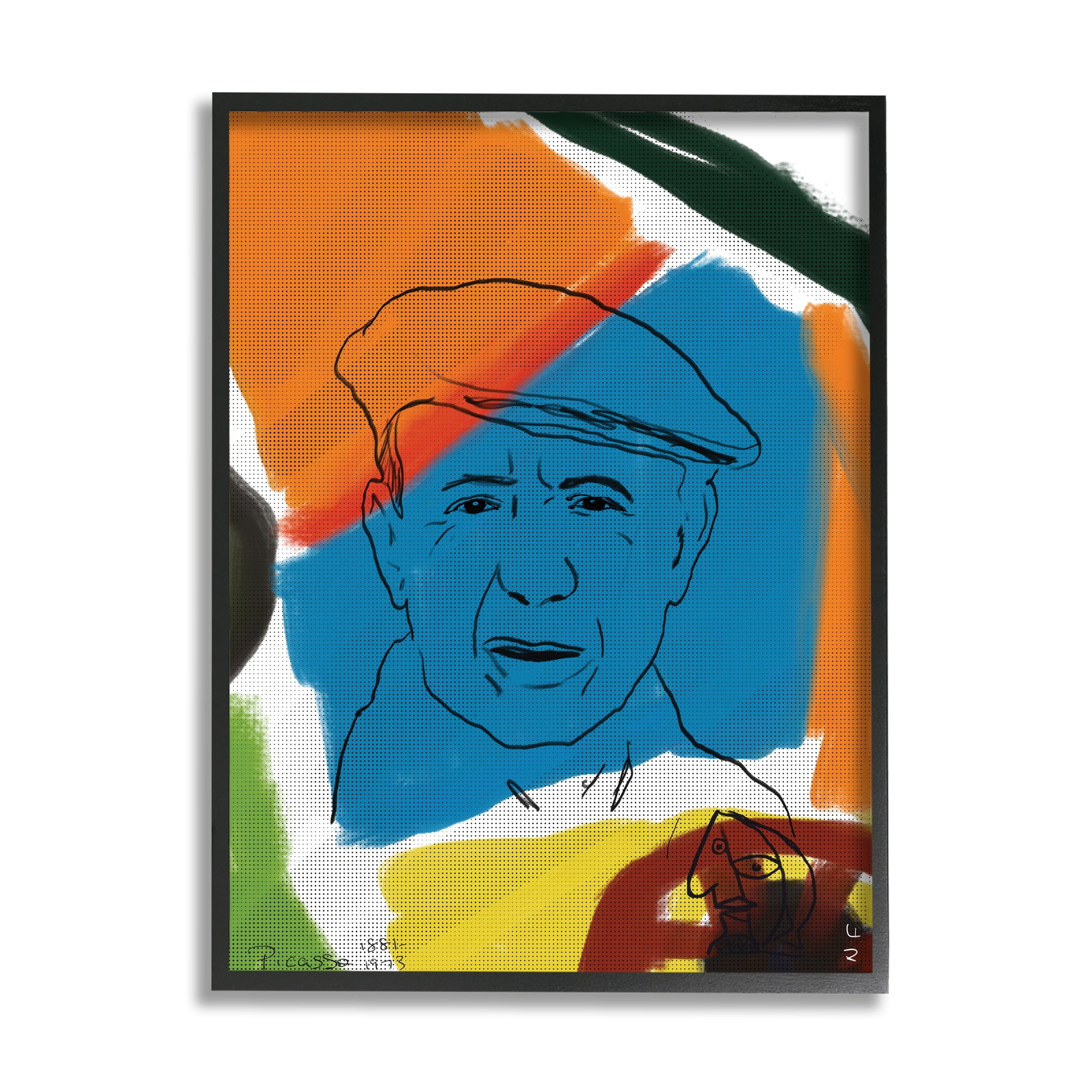 Stupell Industries Modern Picasso Portrait Vibrant Abstract Shapes Abstract Painting Black Framed Art Print Wall Art, 11 x 14
