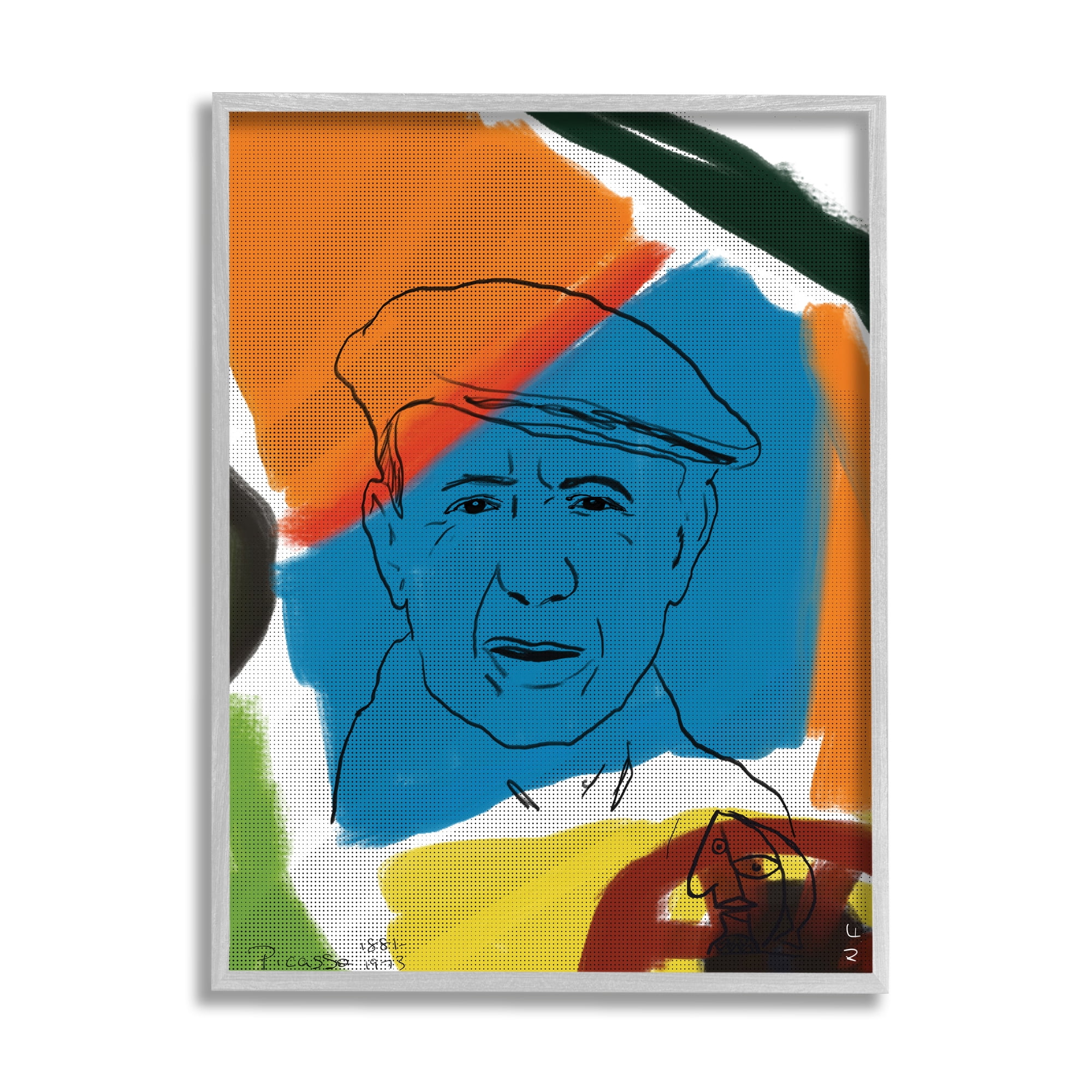 Stupell Industries Modern Picasso Portrait Vibrant Abstract Shapes Abstract Painting Gray Framed Art Print Wall Art, 16 x 20