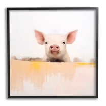 Stupell Industries Modern Pig Peeking Animals & Insects Painting Black Framed Art Print Wall Art, 12 x 12