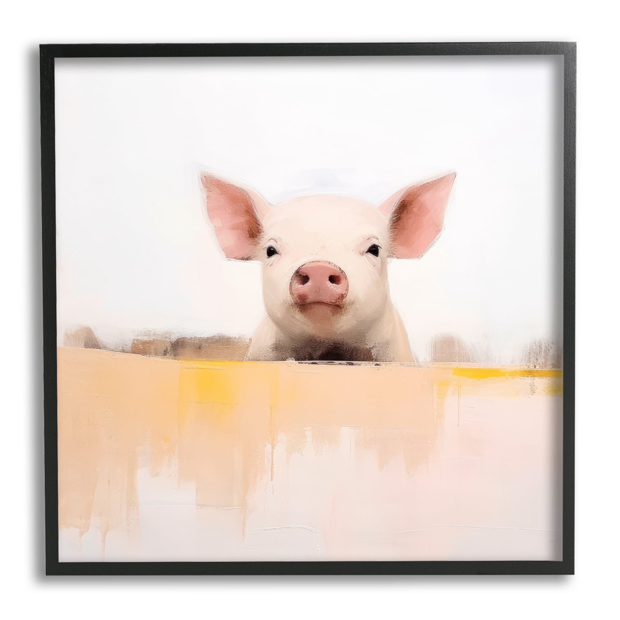 Stupell Industries Modern Pig Peeking Animals & Insects Painting Black Framed Art Print Wall Art, 17 x 17