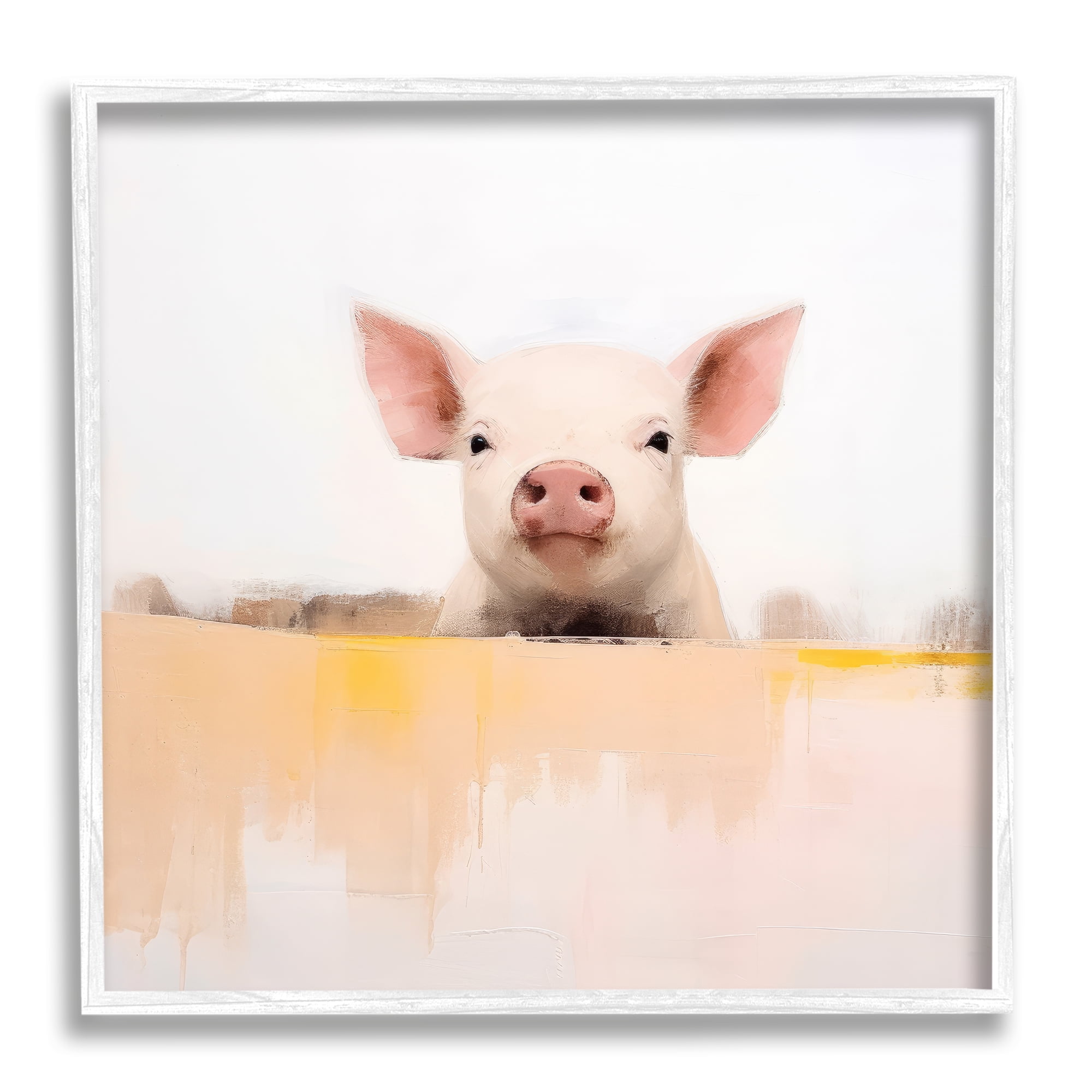 Stupell Industries Modern Pig Peeking Animals & Insects Painting White Framed Art Print Wall Art, 12 x 12