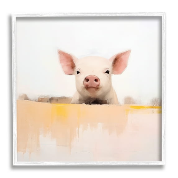 Stupell Industries Modern Pig Peeking Animals & Insects Painting White Framed Art Print Wall Art, 24 x 24