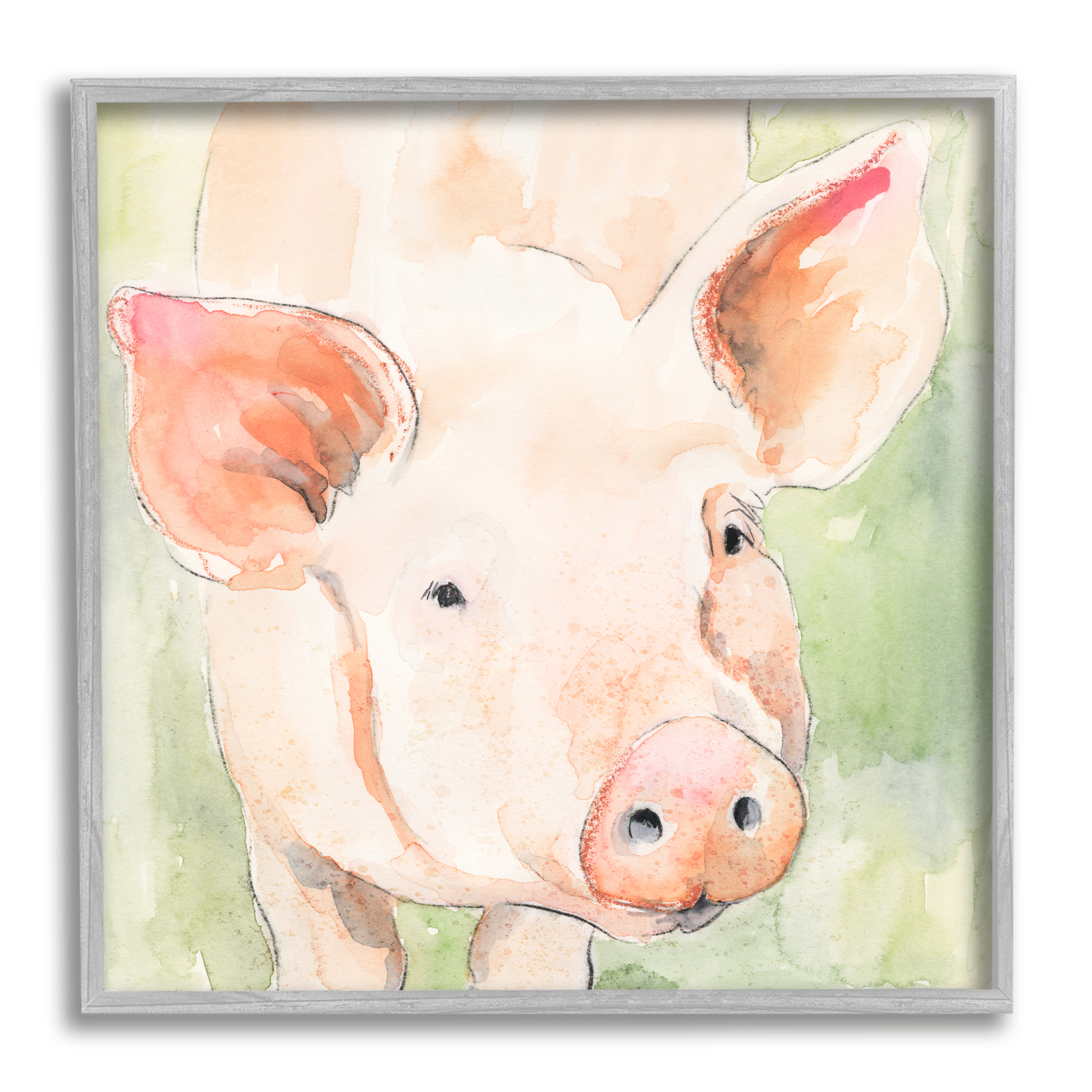 Stupell Industries Modern Pig Portrait Animals & Insects Painting Gray Framed Art Print Wall Art, 17 x 17