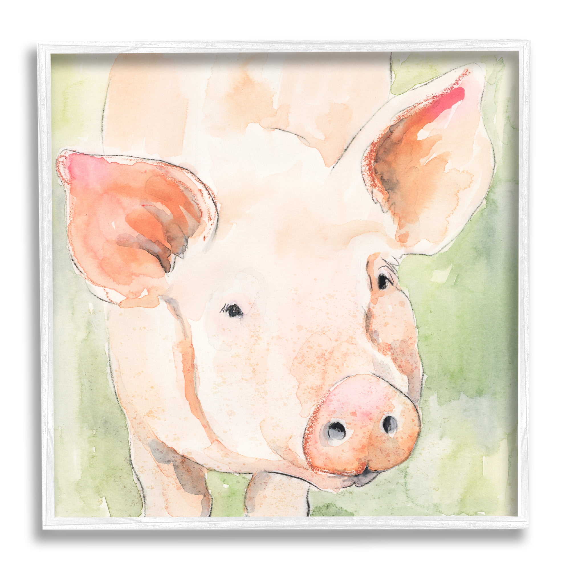 Stupell Industries Modern Pig Portrait Animals & Insects Painting White Framed Art Print Wall Art, 17 x 17