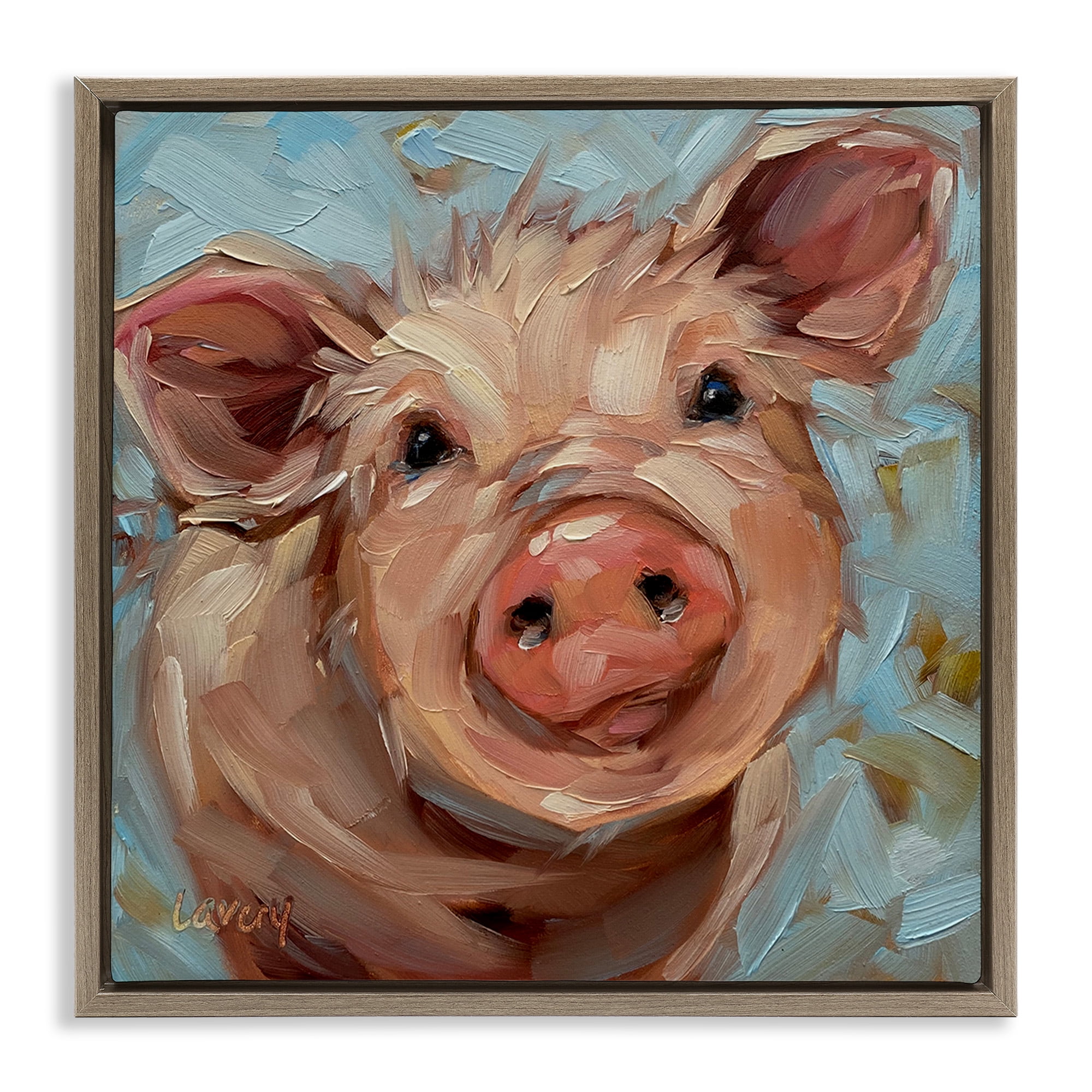 Stupell Industries Modern Pig Portrait Farm Animal Animals & Insects Painting Brown Floater Framed Canvas Art Print Wall Art, 18 x 18