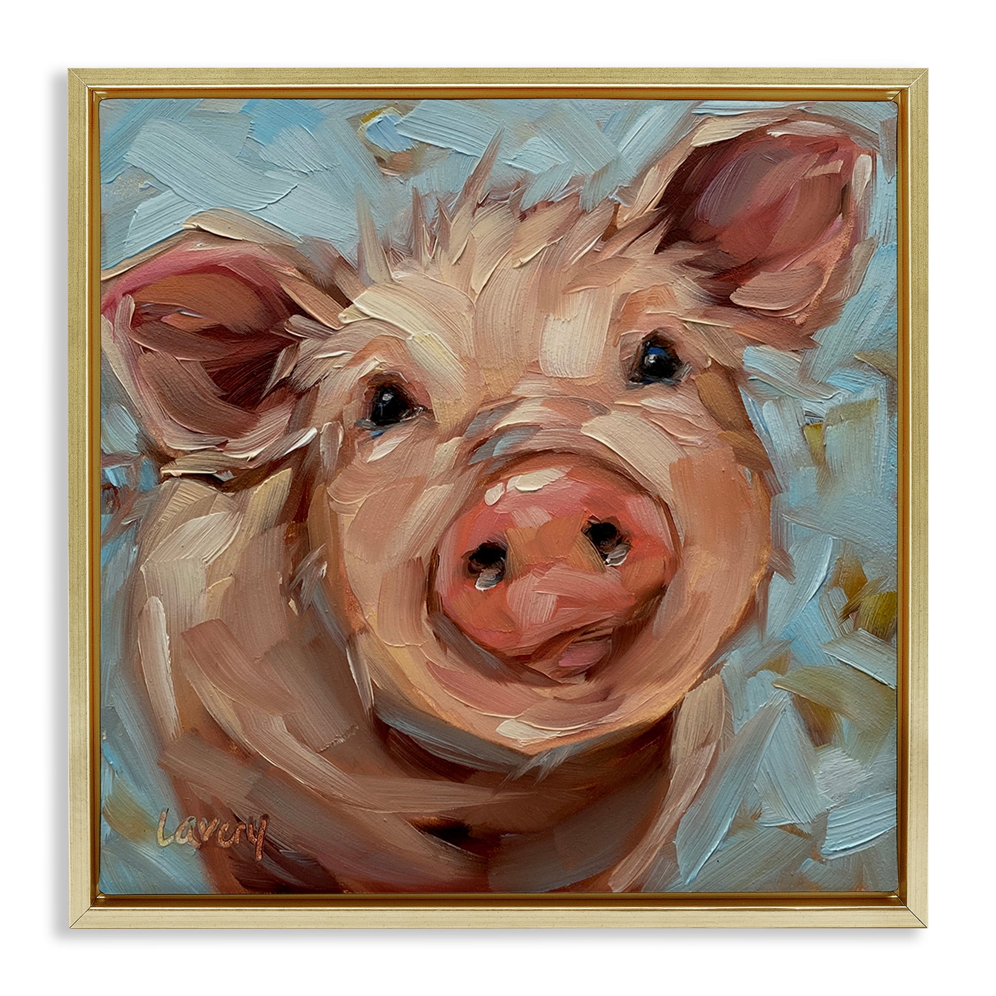 Stupell Industries Modern Pig Portrait Farm Animal Animals & Insects Painting Gold Floater Framed Canvas Art Print Wall Art, 25 x 25