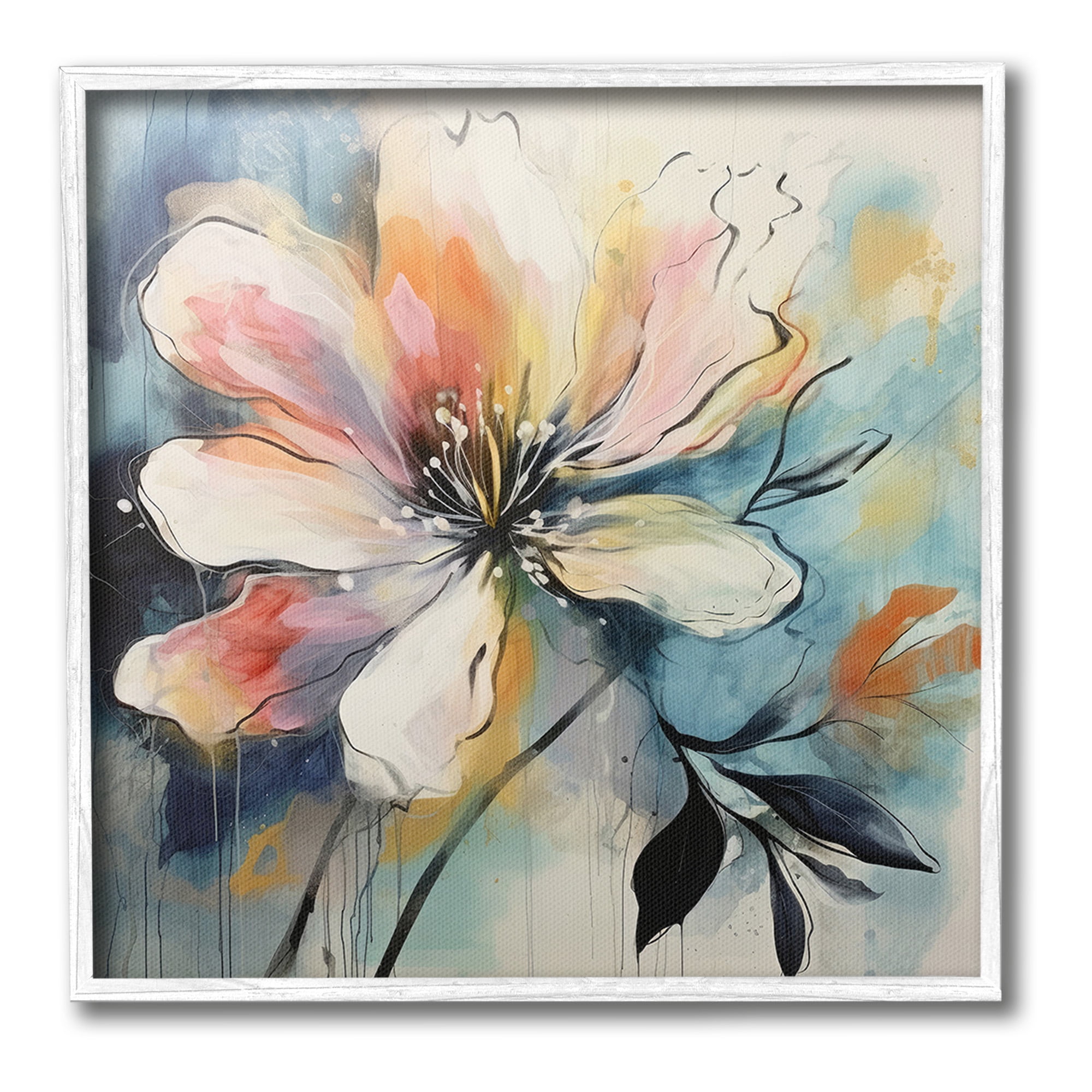 Stupell Industries Modern Pink Blossom Botanical & Floral Painting White Framed Art Print Wall Art, 17 x 17